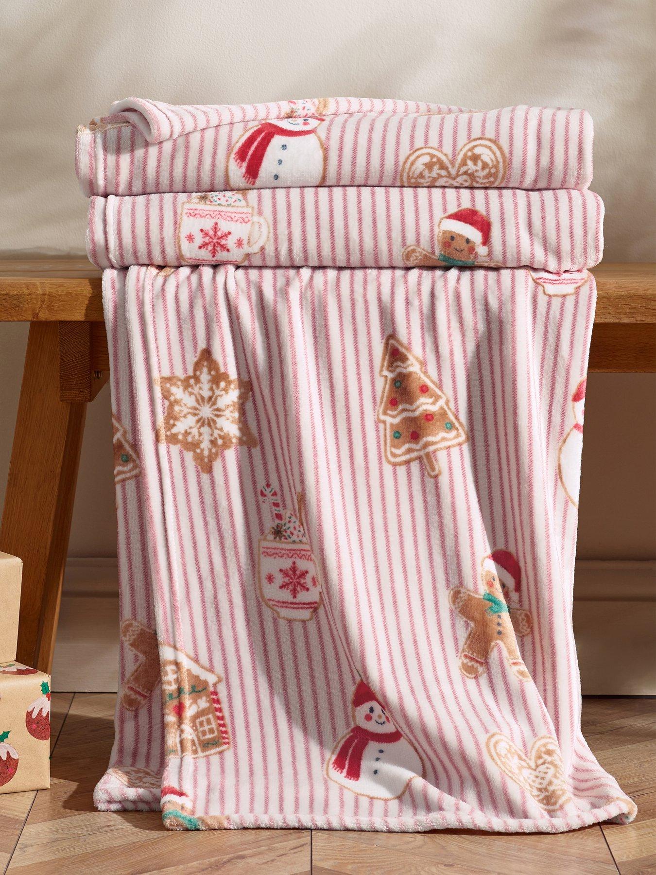 Image 1 of 3 of Catherine Lansfield Christmas Gingerbread Stripe Soft Fleece Throw