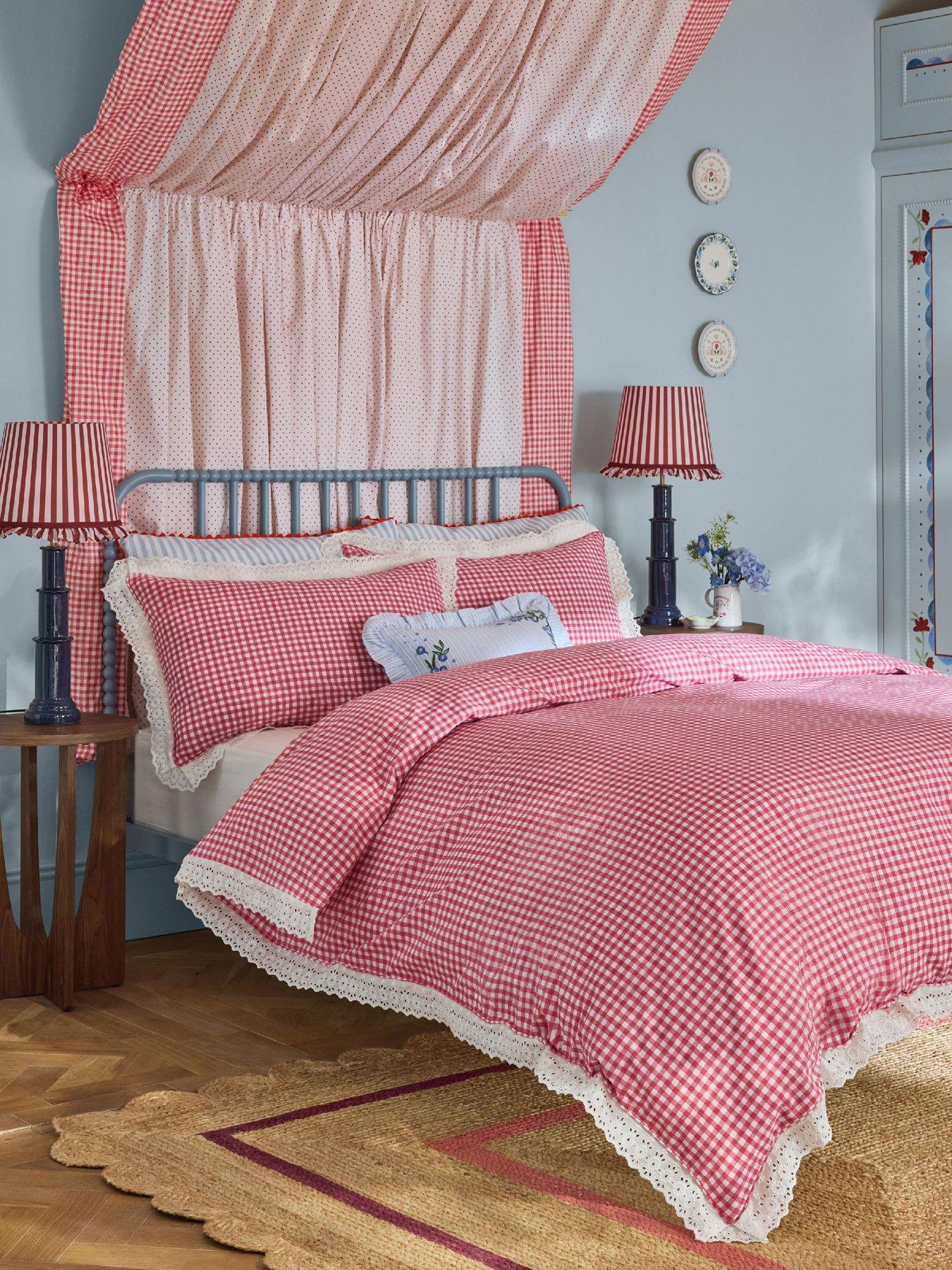 Cath Kidston Painted Gingham Lace 100% Cotton Duvet Cover Set