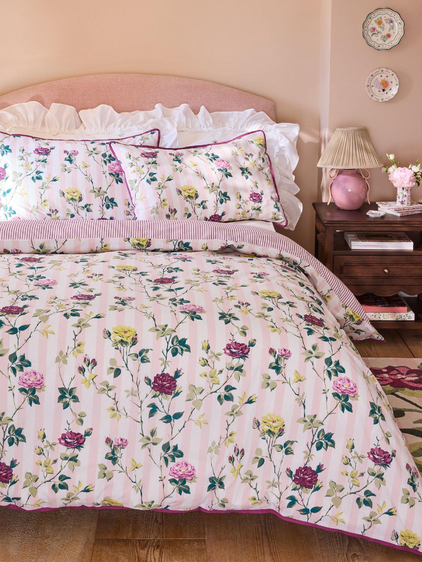 Cath Kidston Climbing Rose Stripe 100% Cotton Duvet Cover Set