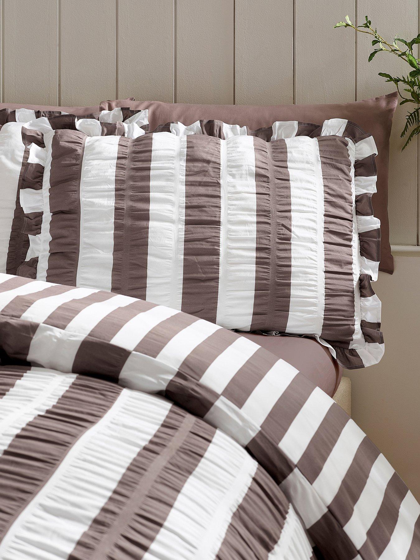 Catherine Lansfield Seersucker Frill Stripe Duvet Cover Set