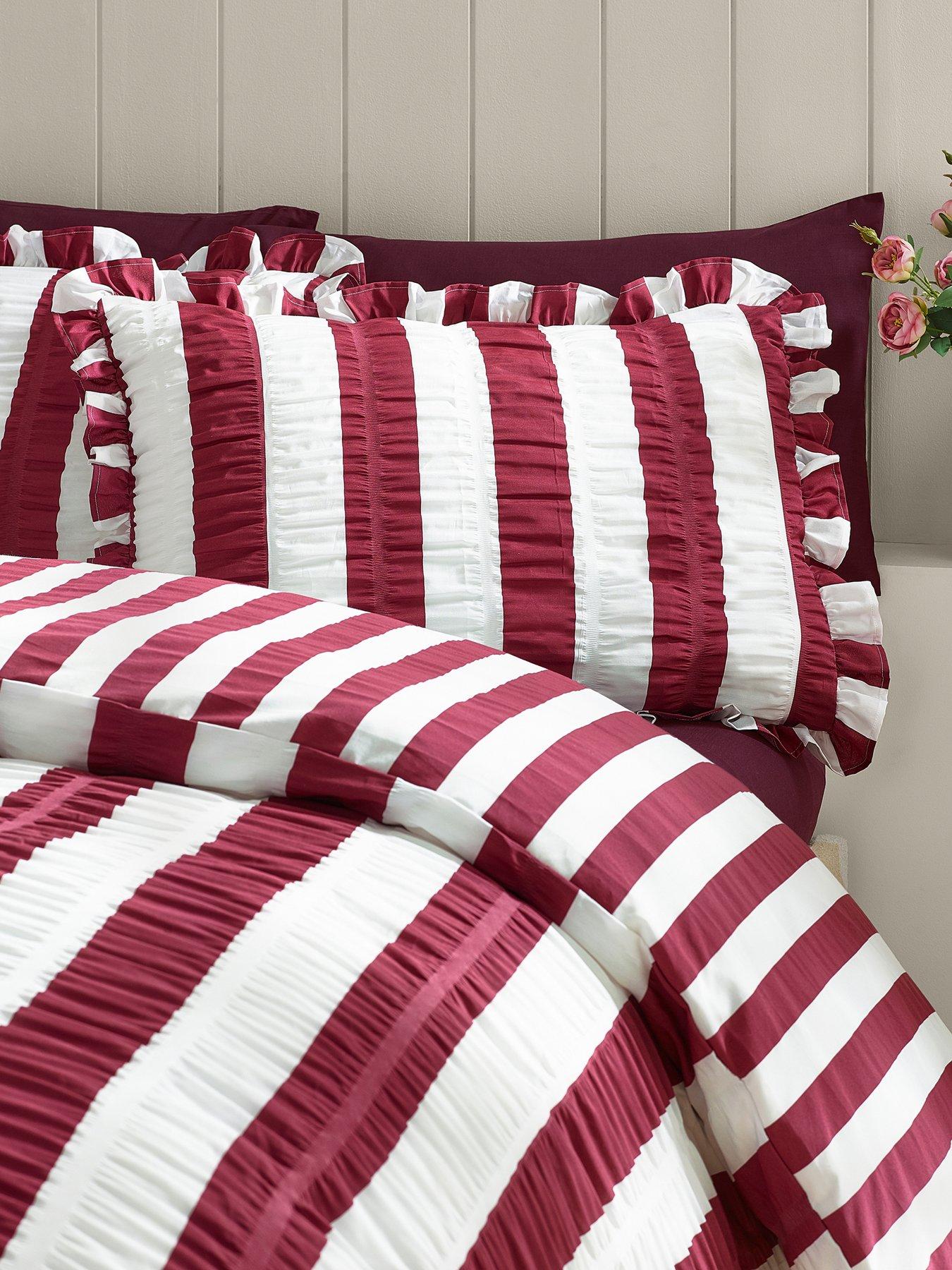 Image 1 of 4 of Catherine Lansfield Seersucker Frill Stripe Duvet Cover Set
