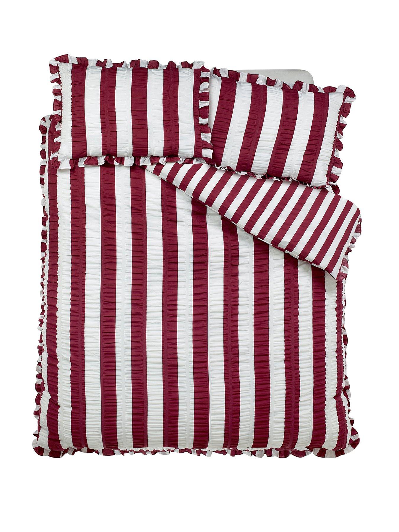 Image 2 of 4 of Catherine Lansfield Seersucker Frill Stripe Duvet Cover Set