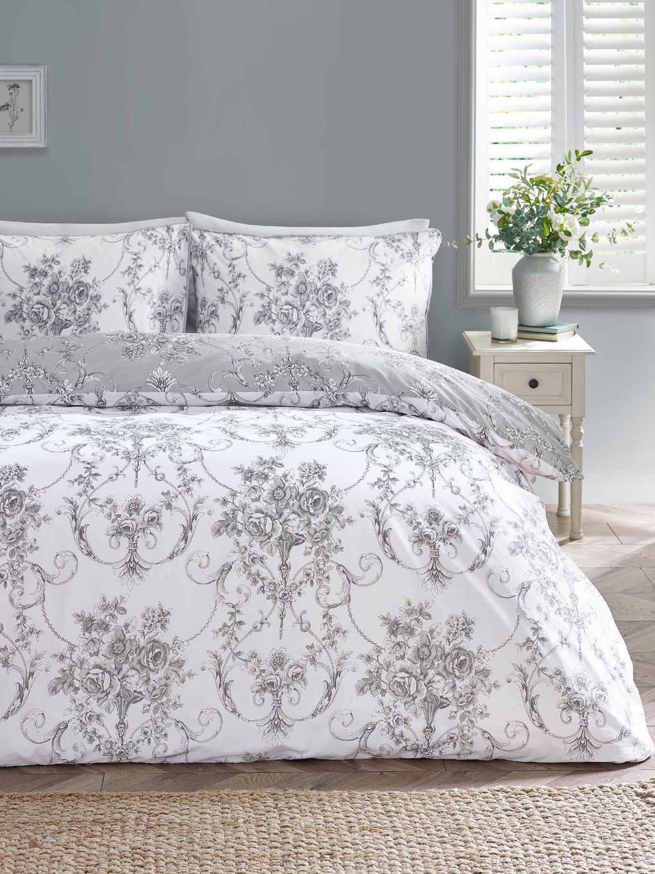 Catherine Lansfield Antoinette Floral Damask Duvet Cover Set