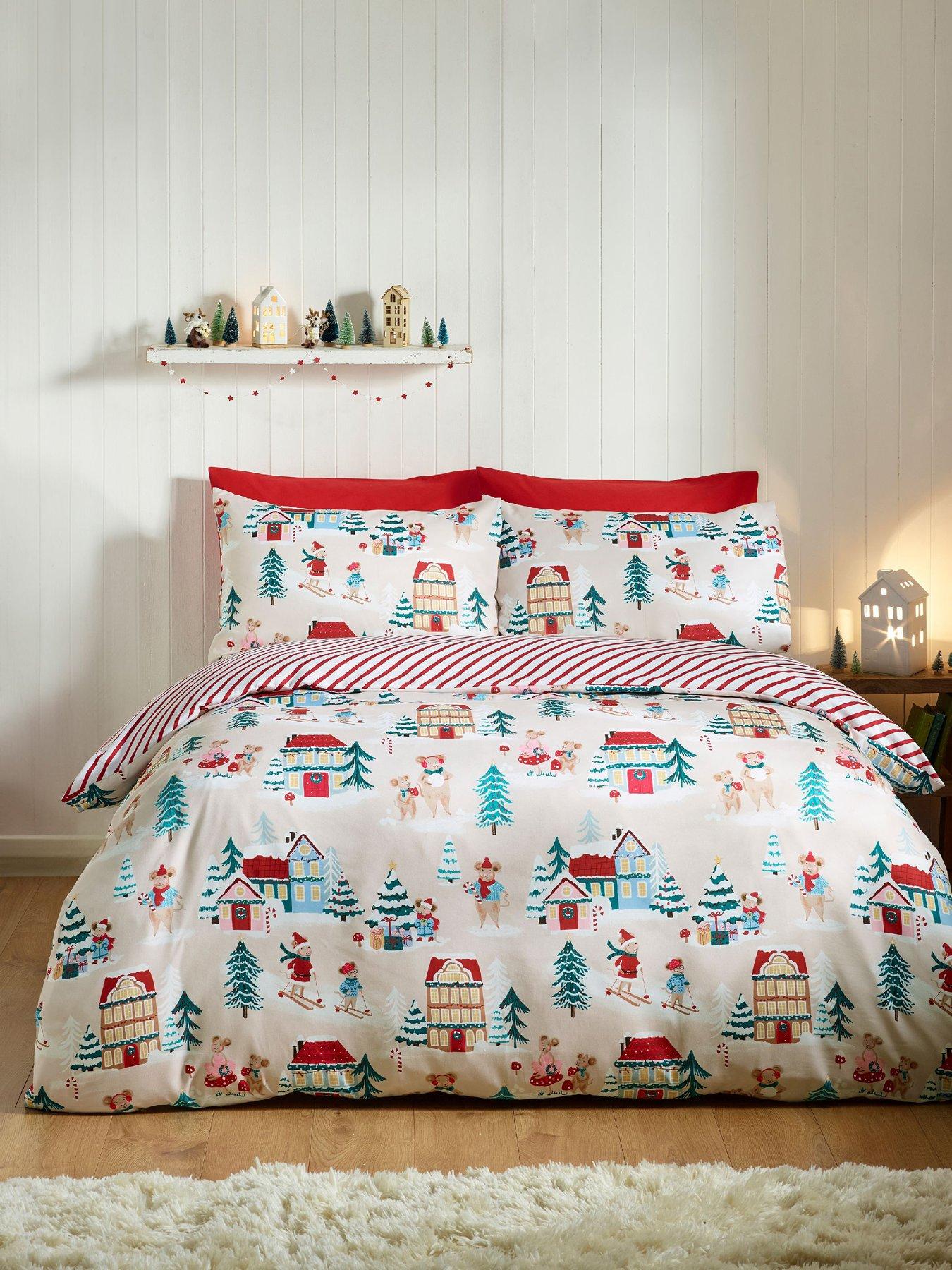 Catherine Lansfield Christmas Mouse Town Duvet Cover Set