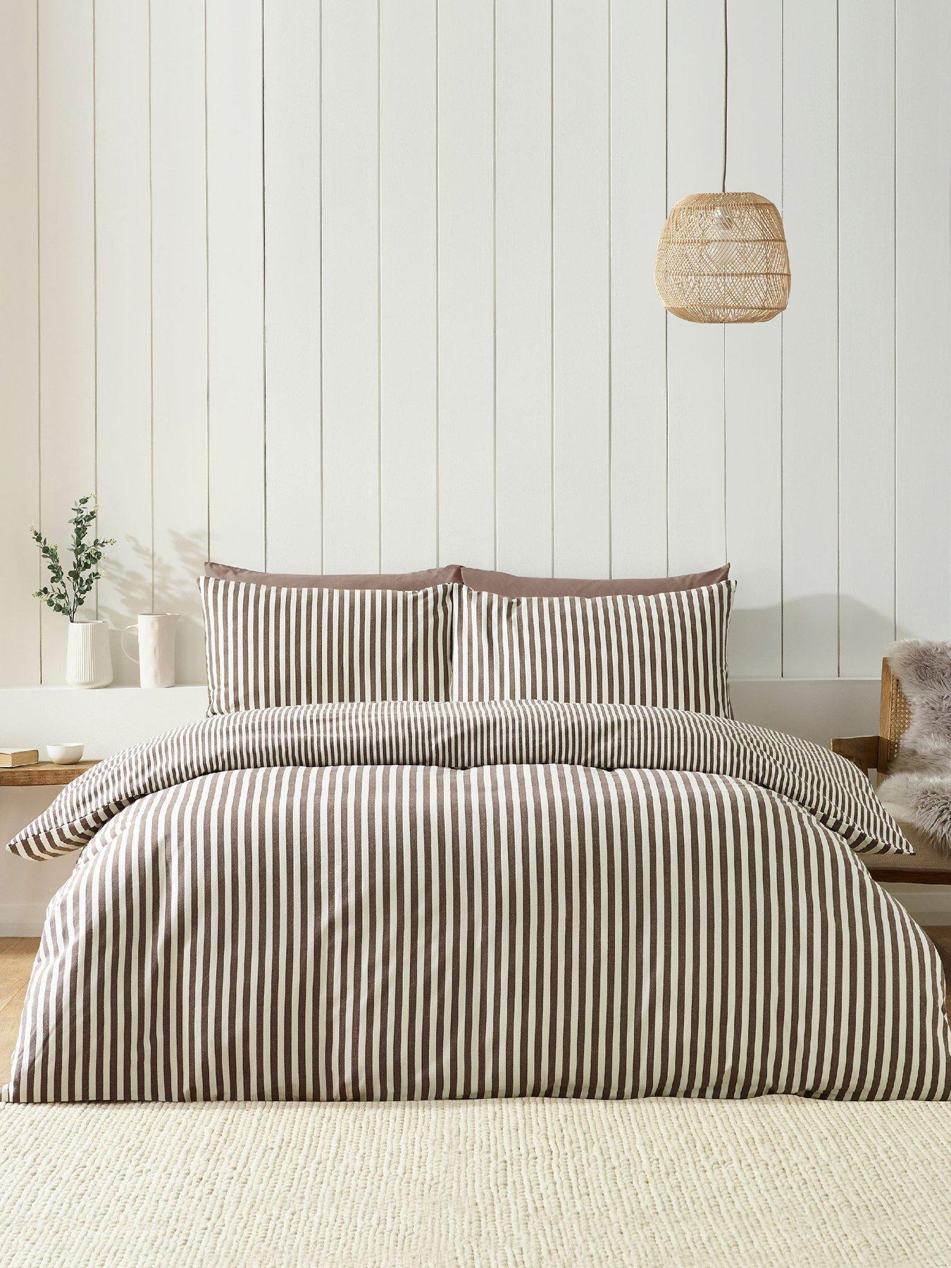 Catherine Lansfield Brushed 100% Cotton Stripe Duvet Cover Set in Brown