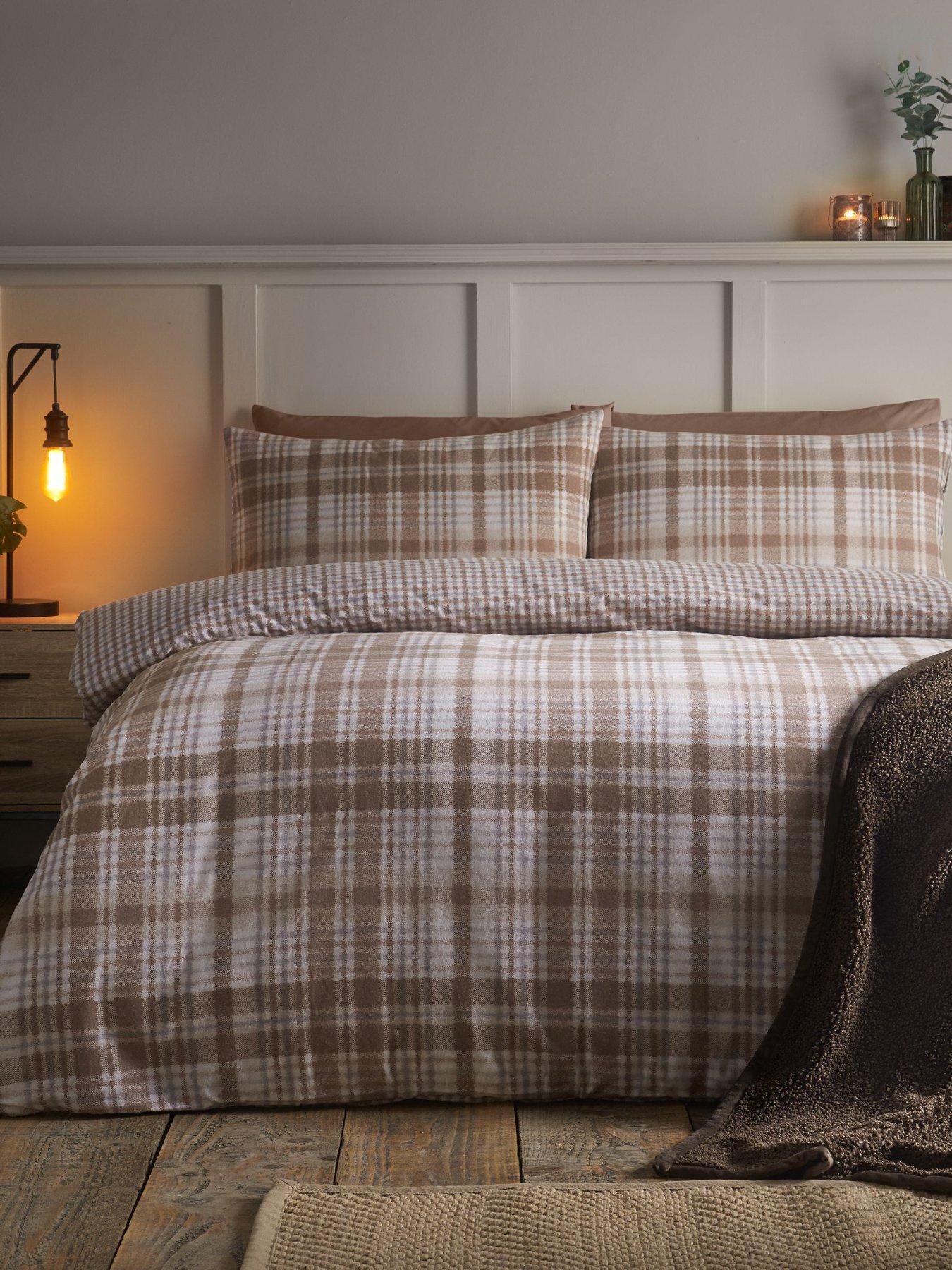Catherine Lansfield Brushed Cotton Hamish Check Duvet Set Natural