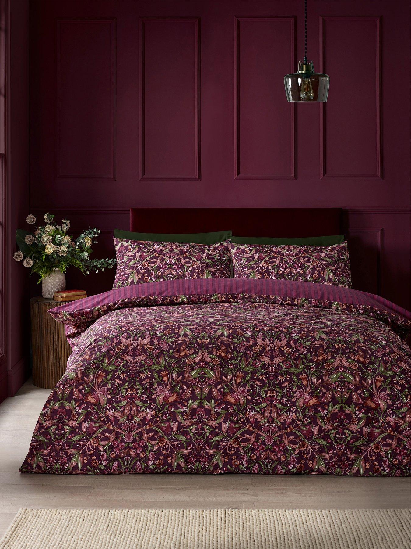 Catherine Lansfield Richmond Floral Duvet Cover Set Plum