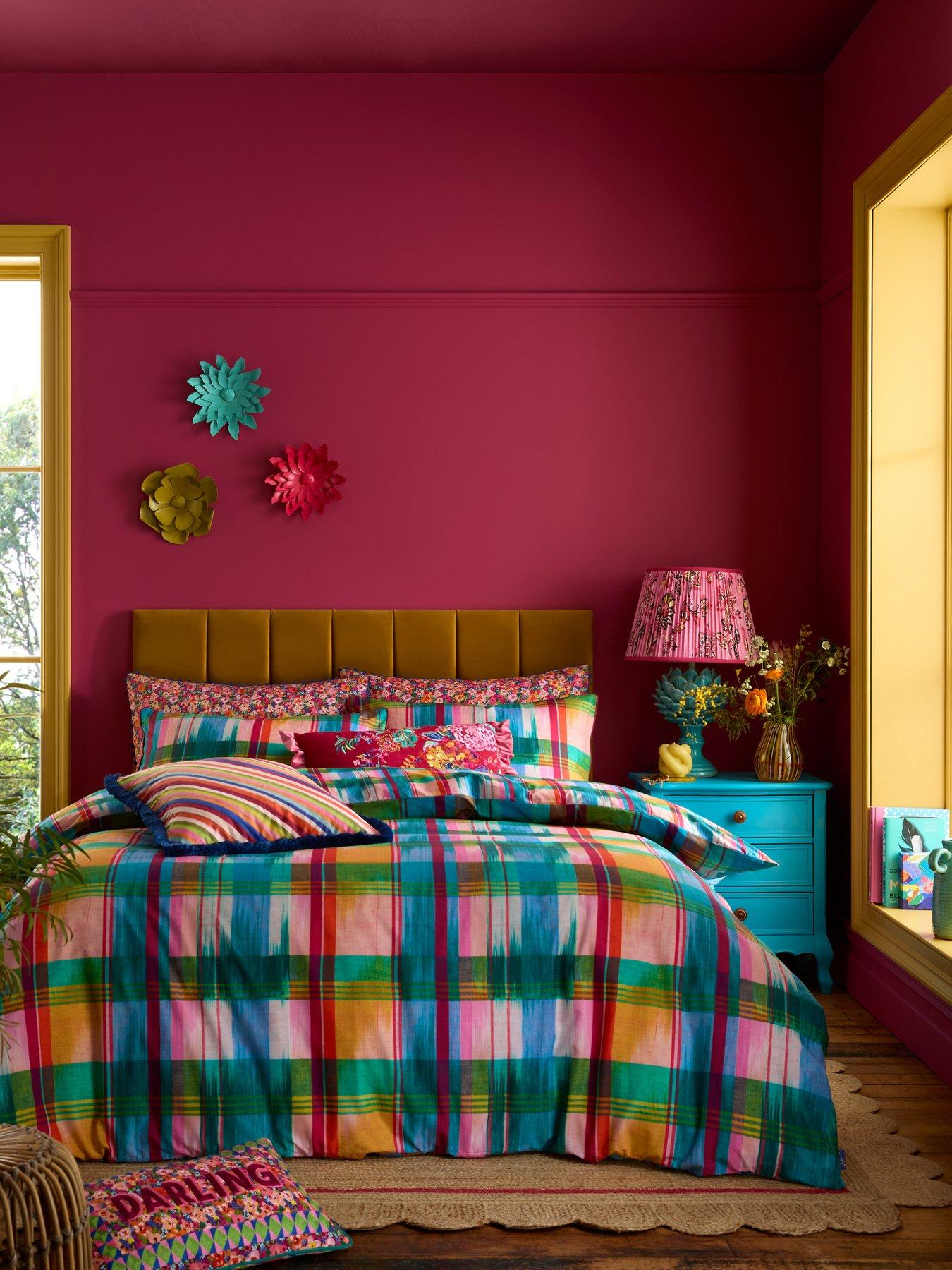 Sophie Robinson Wanderweave Ikat Check 100% Cotton Duvet Cover Set Bright