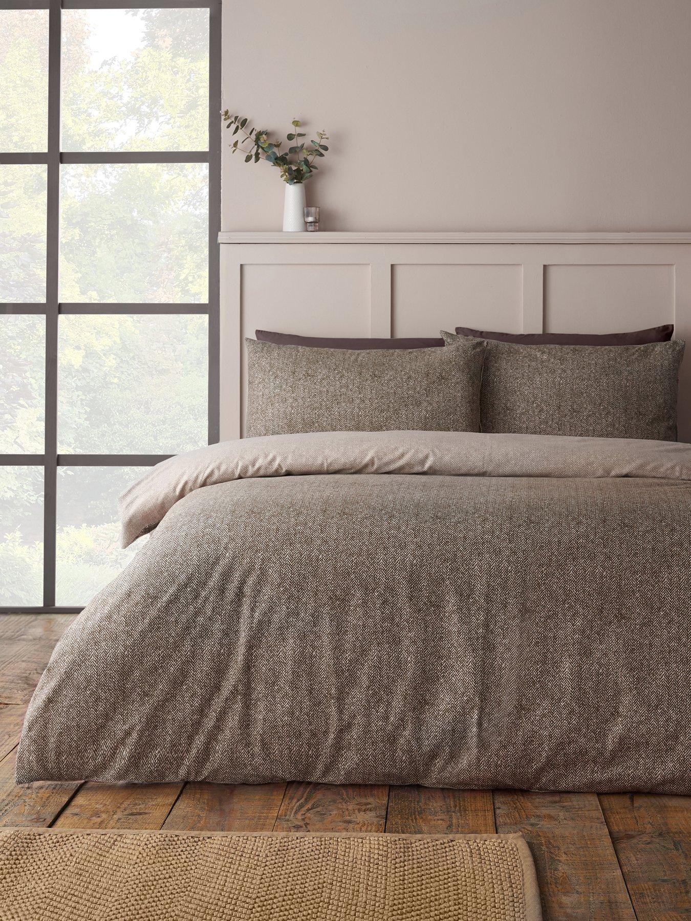 Catherine Lansfield Brushed 100% Cotton Herringbone Duvet Cover Set