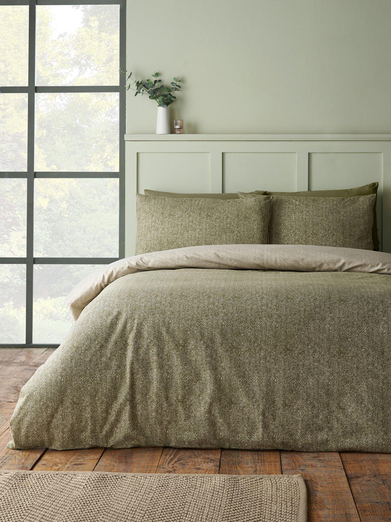 Catherine Lansfield Brushed 100% Cotton Herringbone Duvet Cover Set