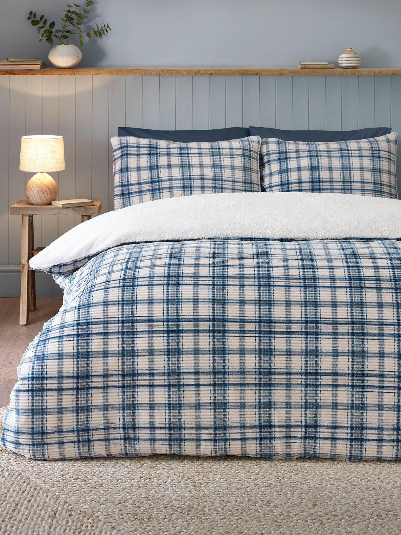 Catherine Lansfield Soft and Cosy Ribbed Check Sherpa Duvet Cover Set