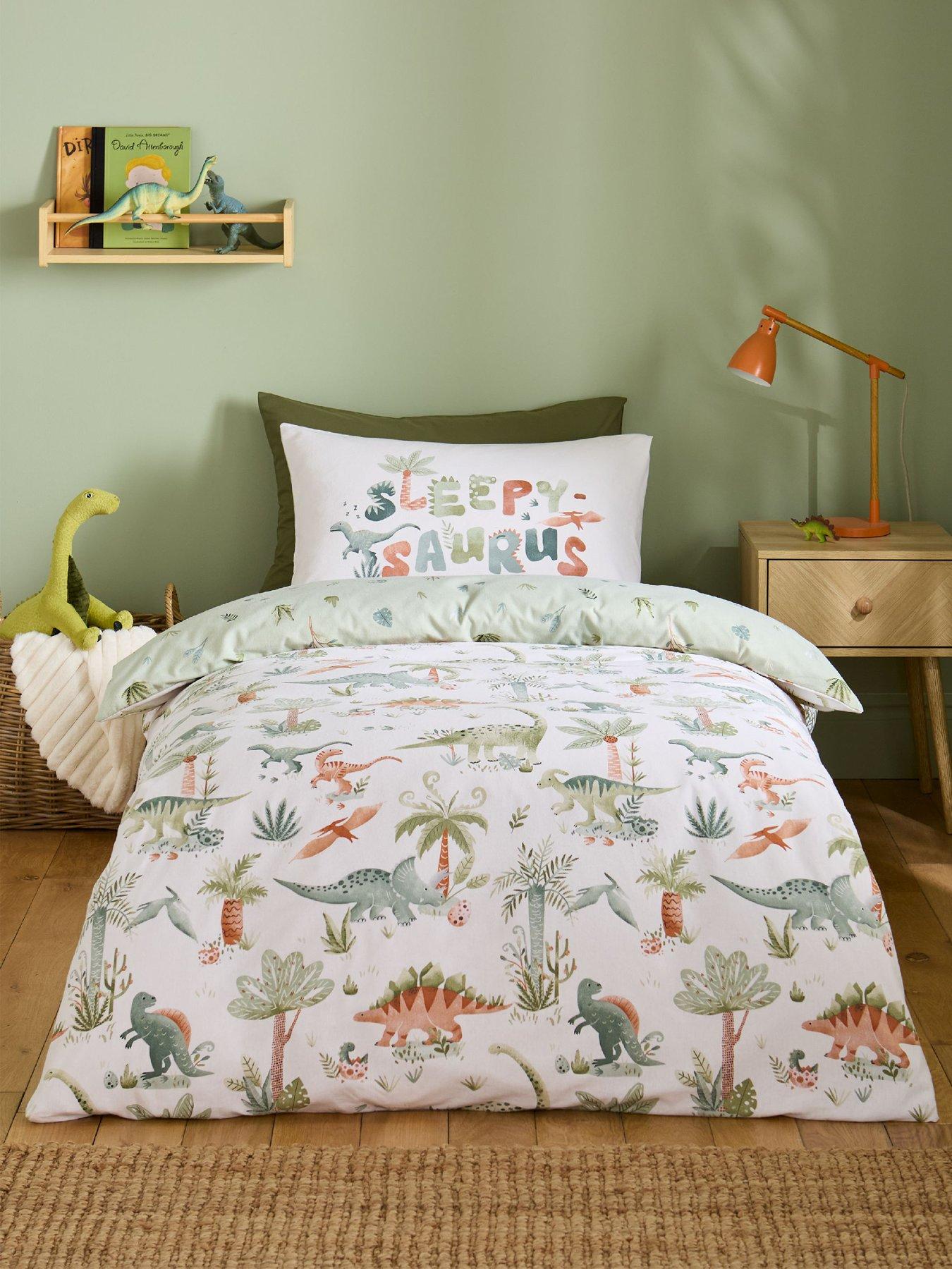 Catherine Lansfield Brushed 100% Cotton Sleepy Saurus Dino Duvet Cover Set