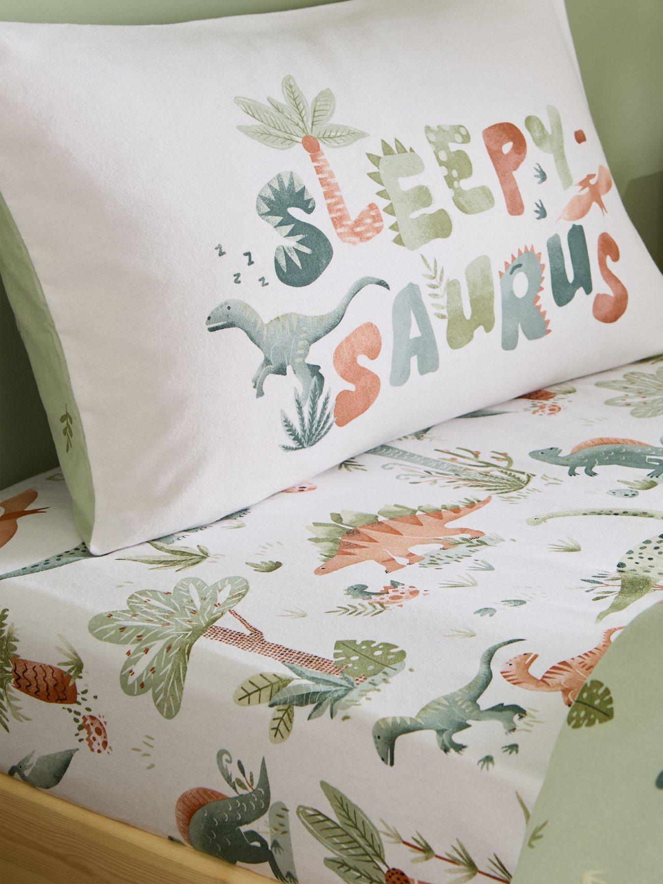 Catherine Lansfield Brushed 100% Cotton Sleepy Saurus Dino Fitted Sheet