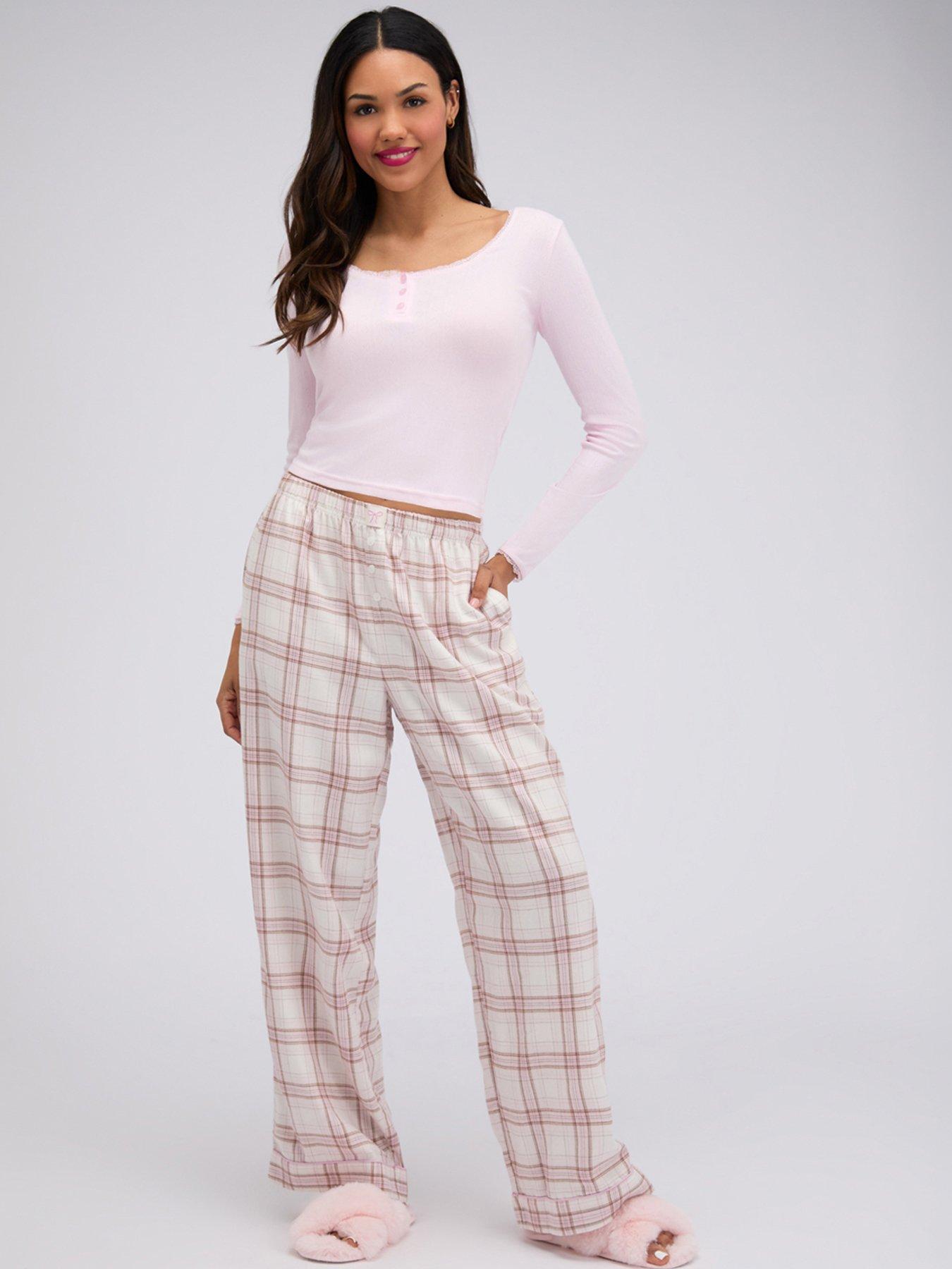 Boux Avenue Boux Avenue Pointelle Top  &  Check Woven Pj - Pink Mix