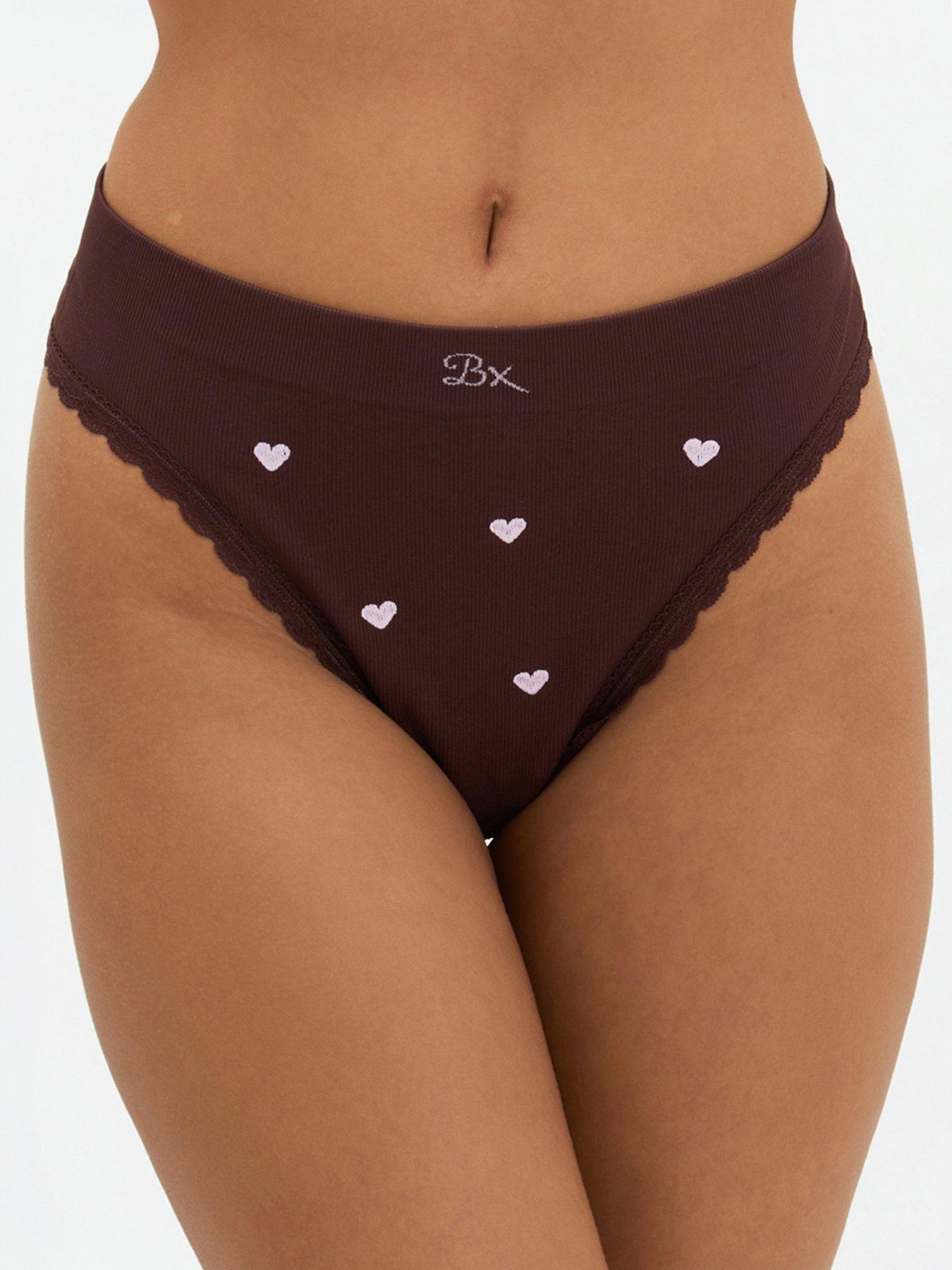 Boux Avenue Heart Embroidered Seamless Thong - Chocolate