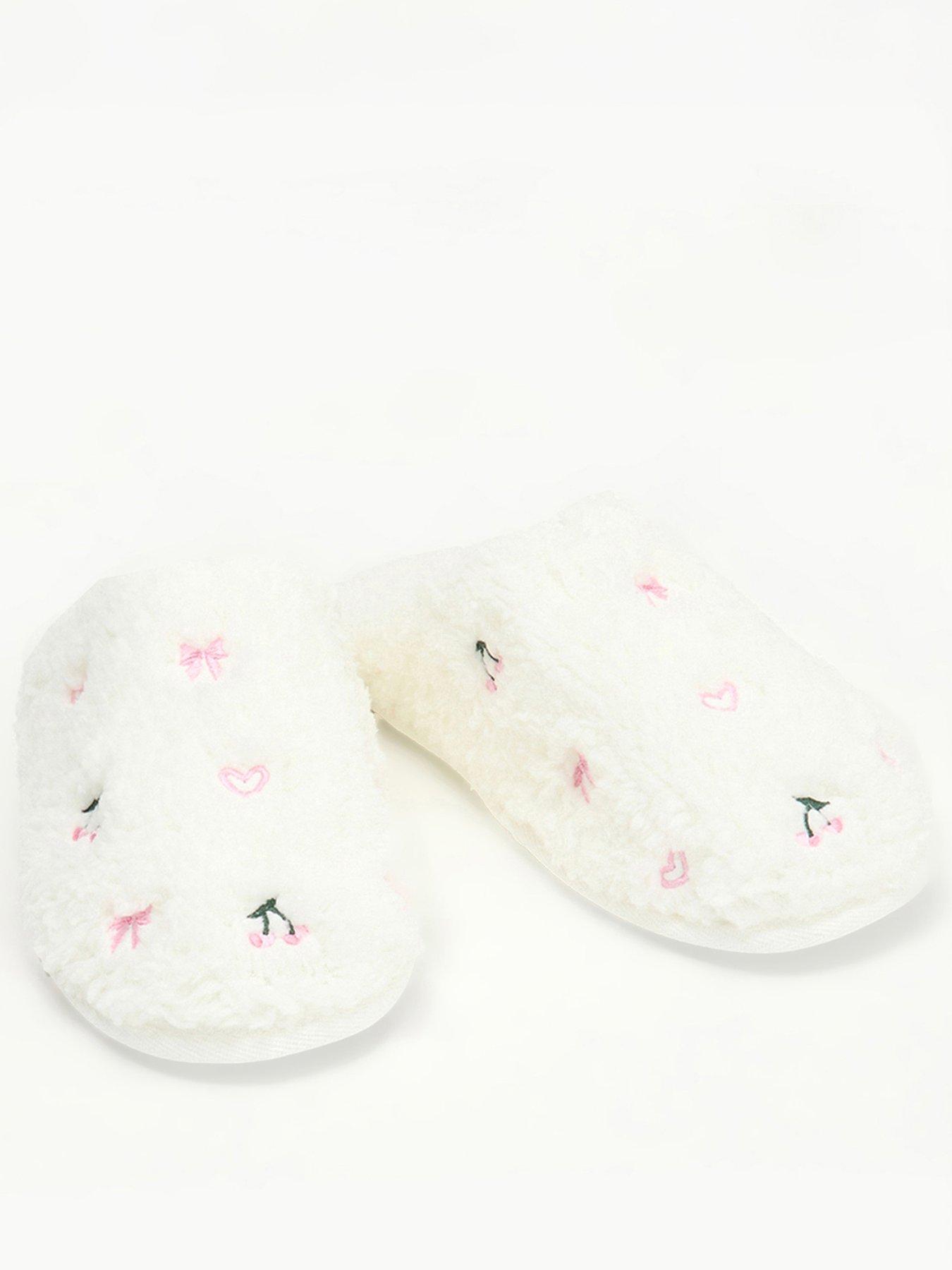 Boux Avenue Boux Avenue Bow  &  Cherry Emb Borg Mule Slippers- Ivory Mix