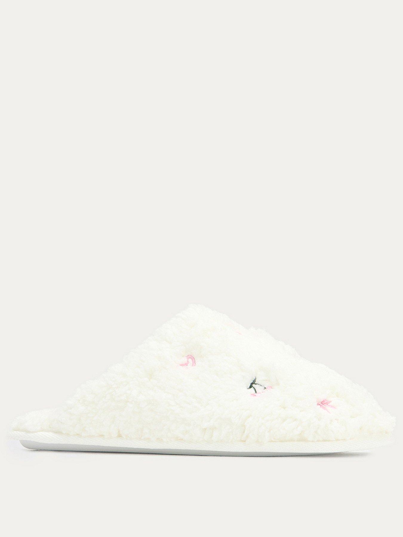 Image 2 of 6 of Boux Avenue Boux Avenue Bow &amp; Cherry Emb Borg Mule Slippers- Ivory Mix