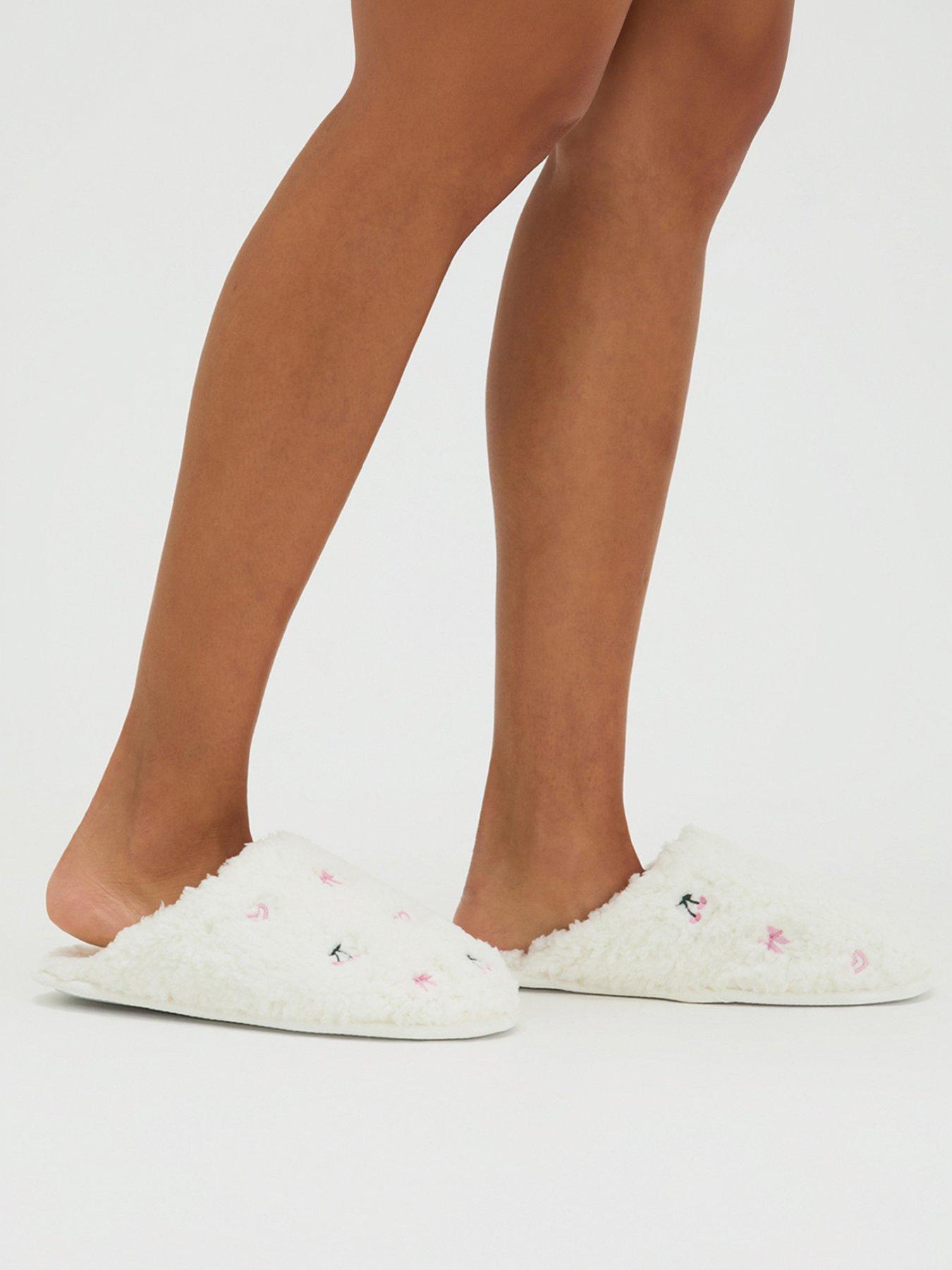 Image 3 of 6 of Boux Avenue Boux Avenue Bow &amp; Cherry Emb Borg Mule Slippers- Ivory Mix