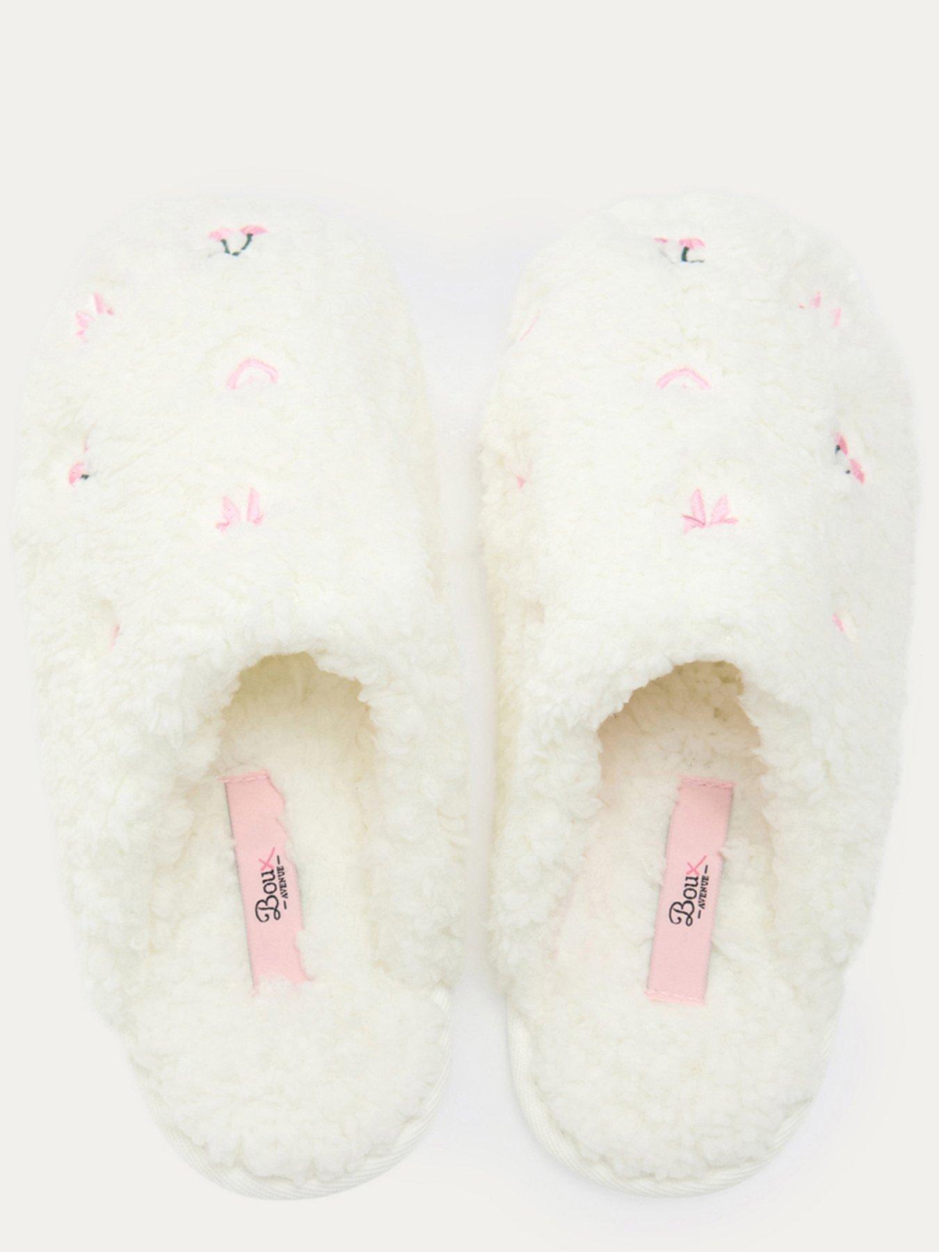Image 4 of 6 of Boux Avenue Boux Avenue Bow &amp; Cherry Emb Borg Mule Slippers- Ivory Mix