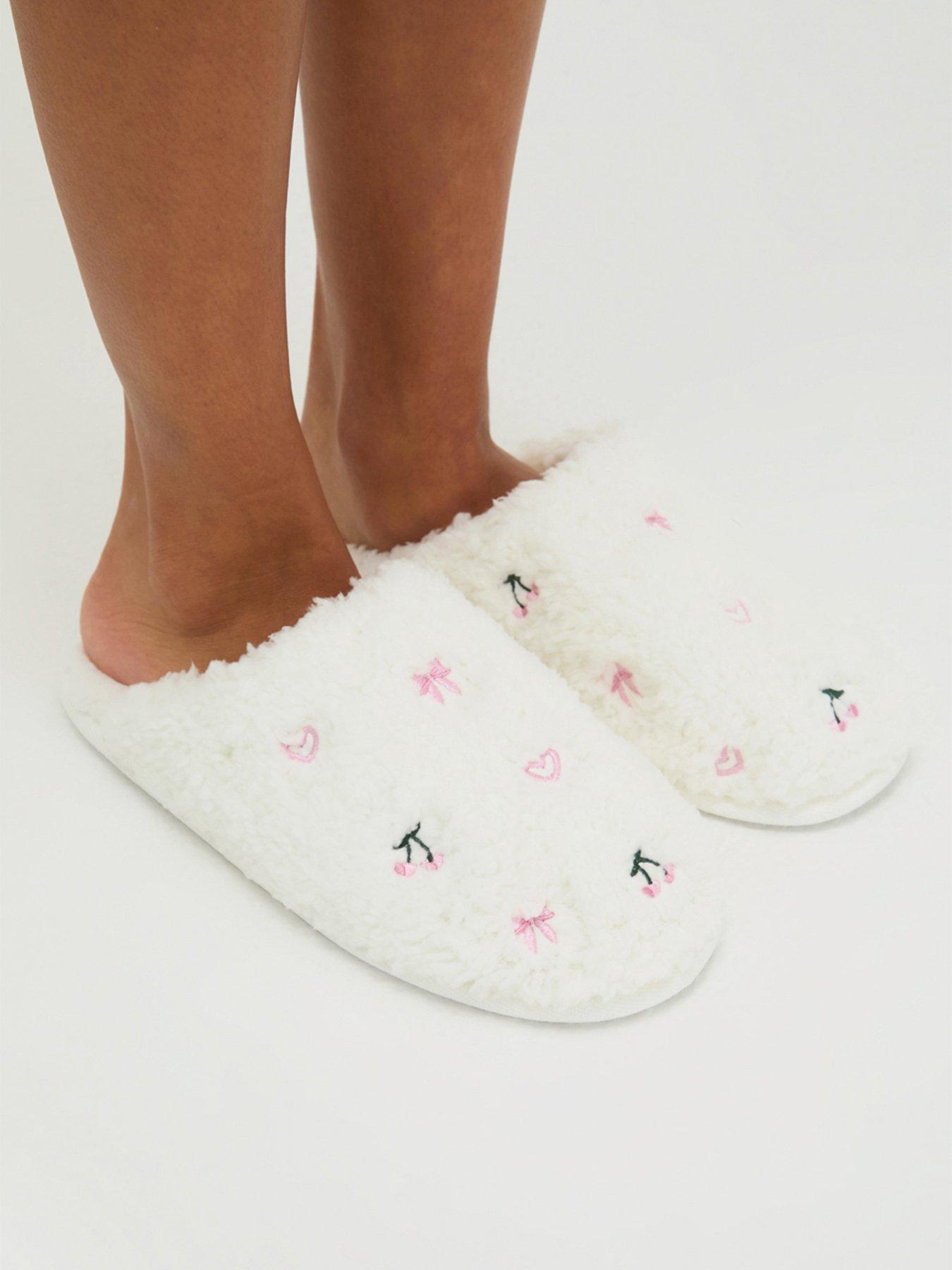Image 5 of 6 of Boux Avenue Boux Avenue Bow &amp; Cherry Emb Borg Mule Slippers- Ivory Mix