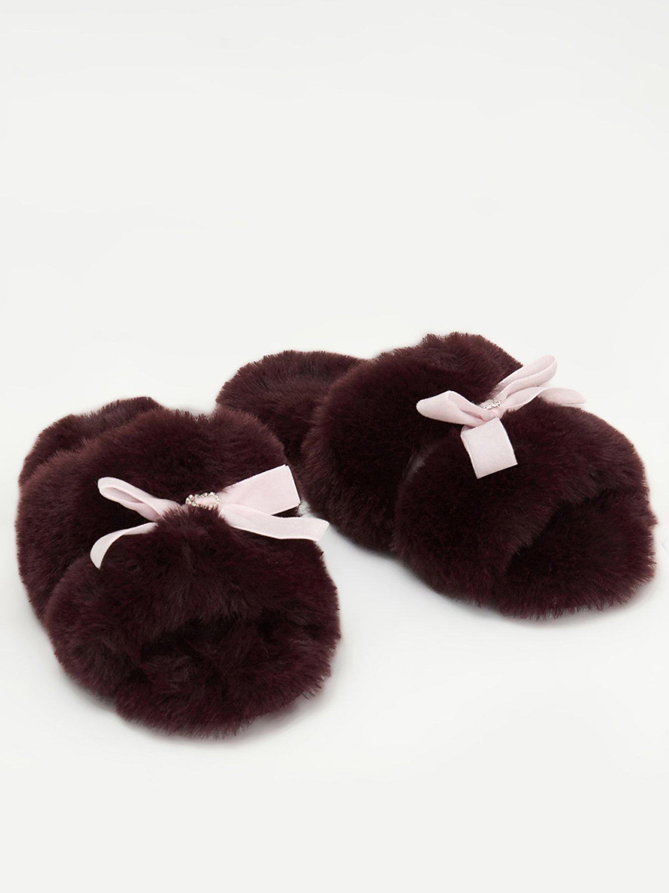 Boux Avenue Boux Avenue Heart Plush Bow Slider Slippers - Blackberry