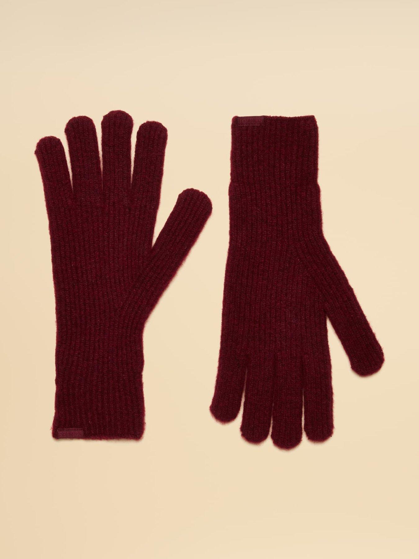 Image 1 of 5 of Joules Womens Fine Knit Ribbed Cuff Gloves - Berry Red