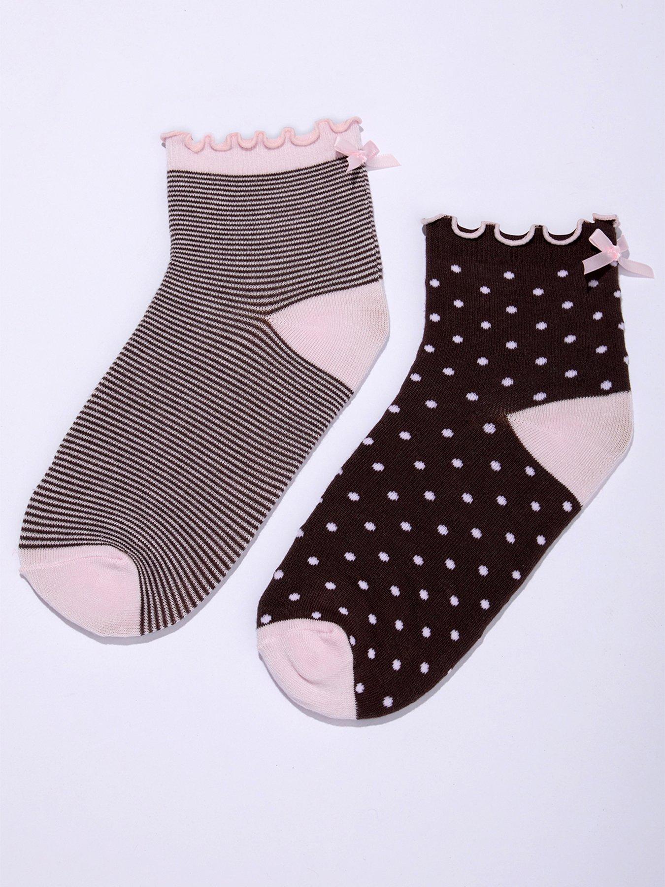 Boux Avenue Women's Stripe  &  Spot Midi Socks 2 Pack - Multi
