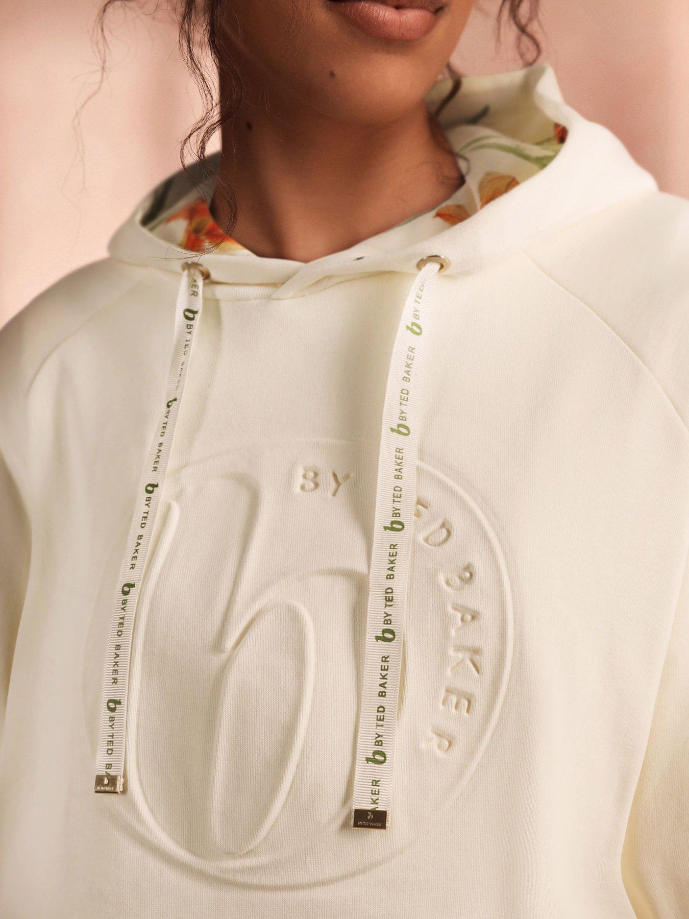 Image 3 of 5 of B By Ted Baker Embossed Logo Hooded Lounge Sweatshirt Dress - Cream
