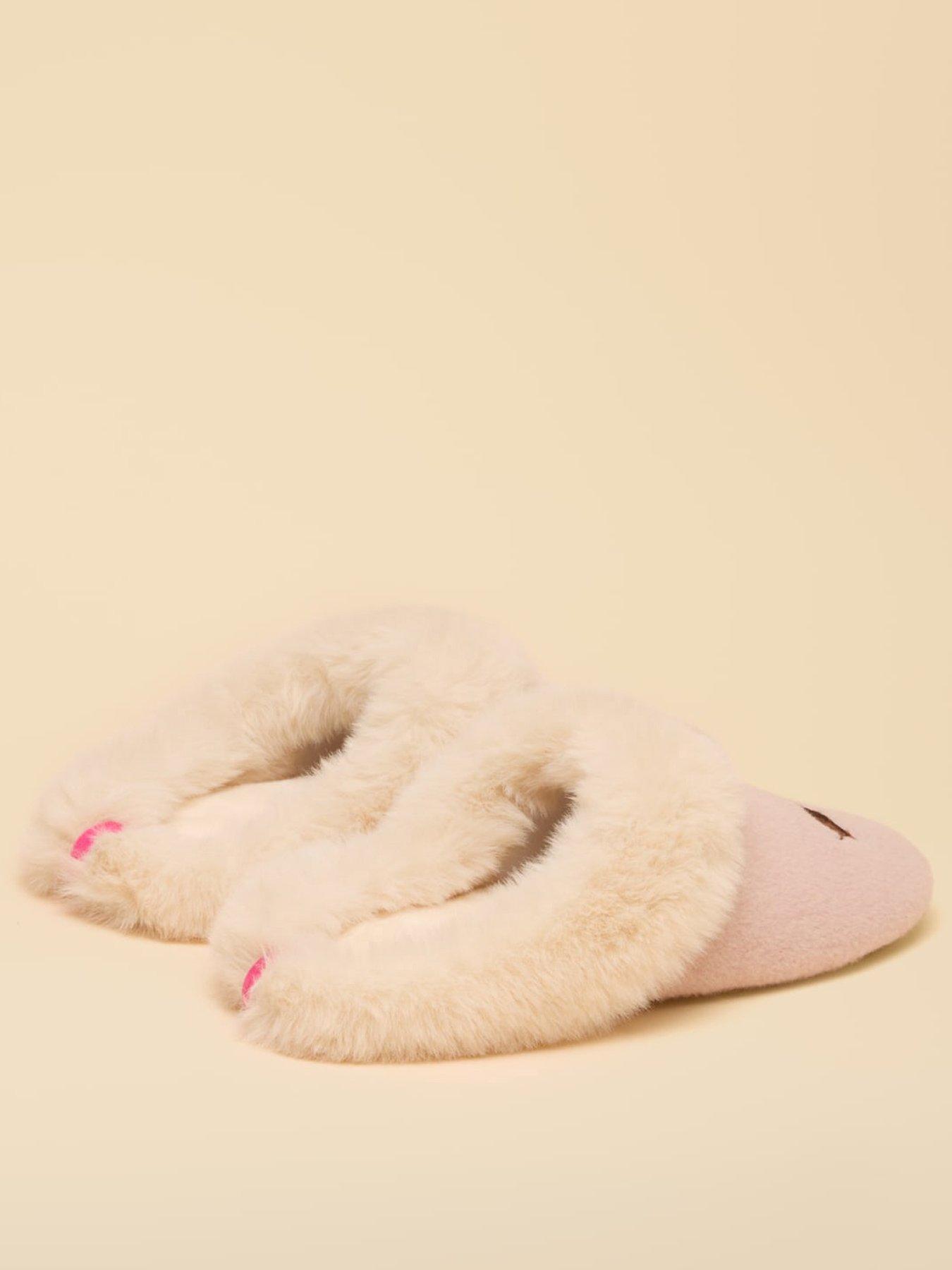 Image 3 of 6 of Joules Womens Faux-Fur Trim Dog Embroidery Mule Slippers - Pink