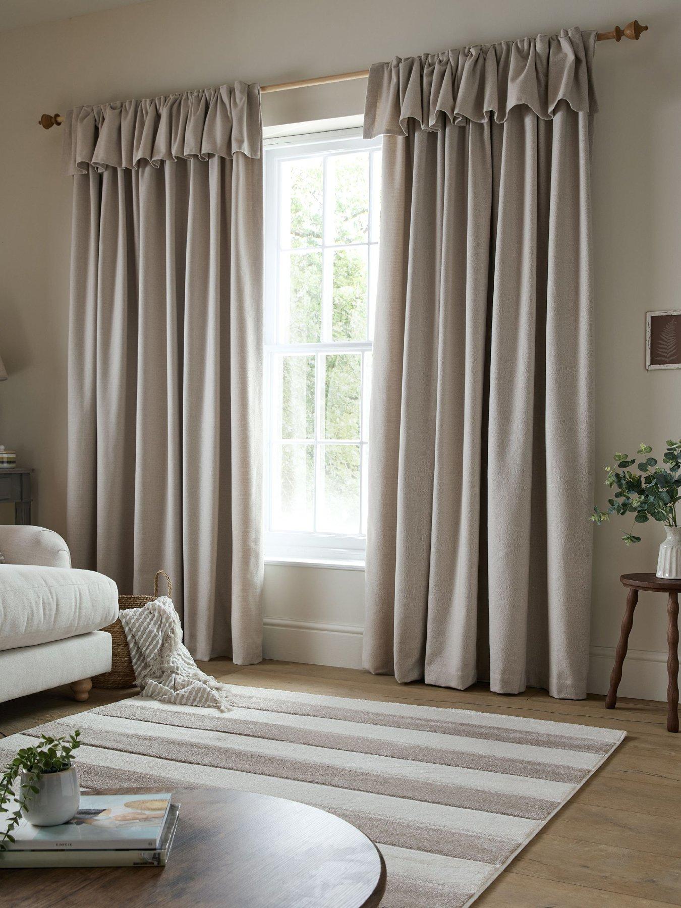 Catherine Lansfield Brushed Texture Ruffle Frill Tab Top Curtains in Natural