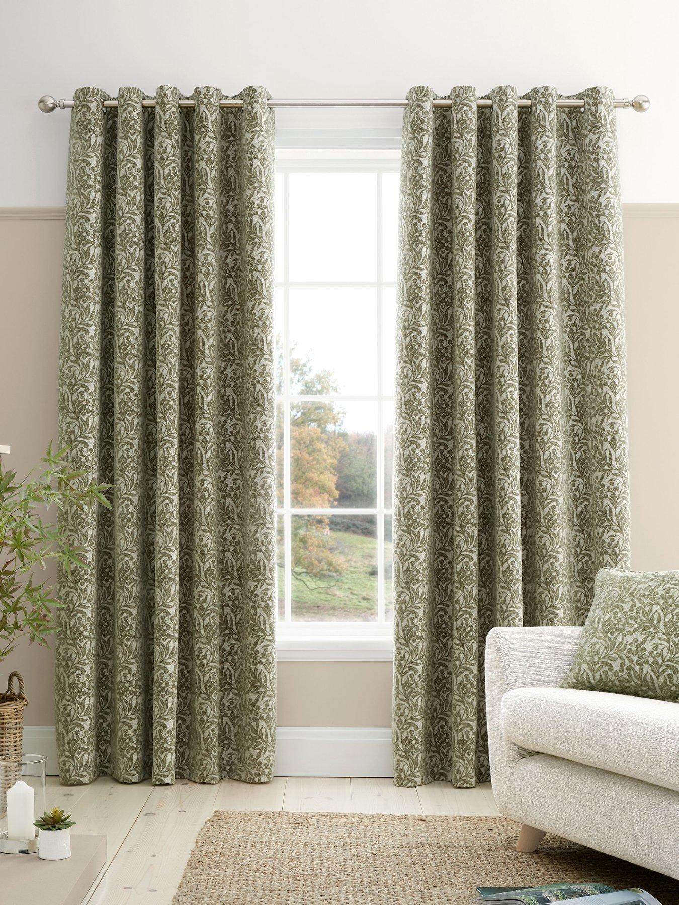 Bianca Fine Linens Chenille Leaves Eyelet Curtains