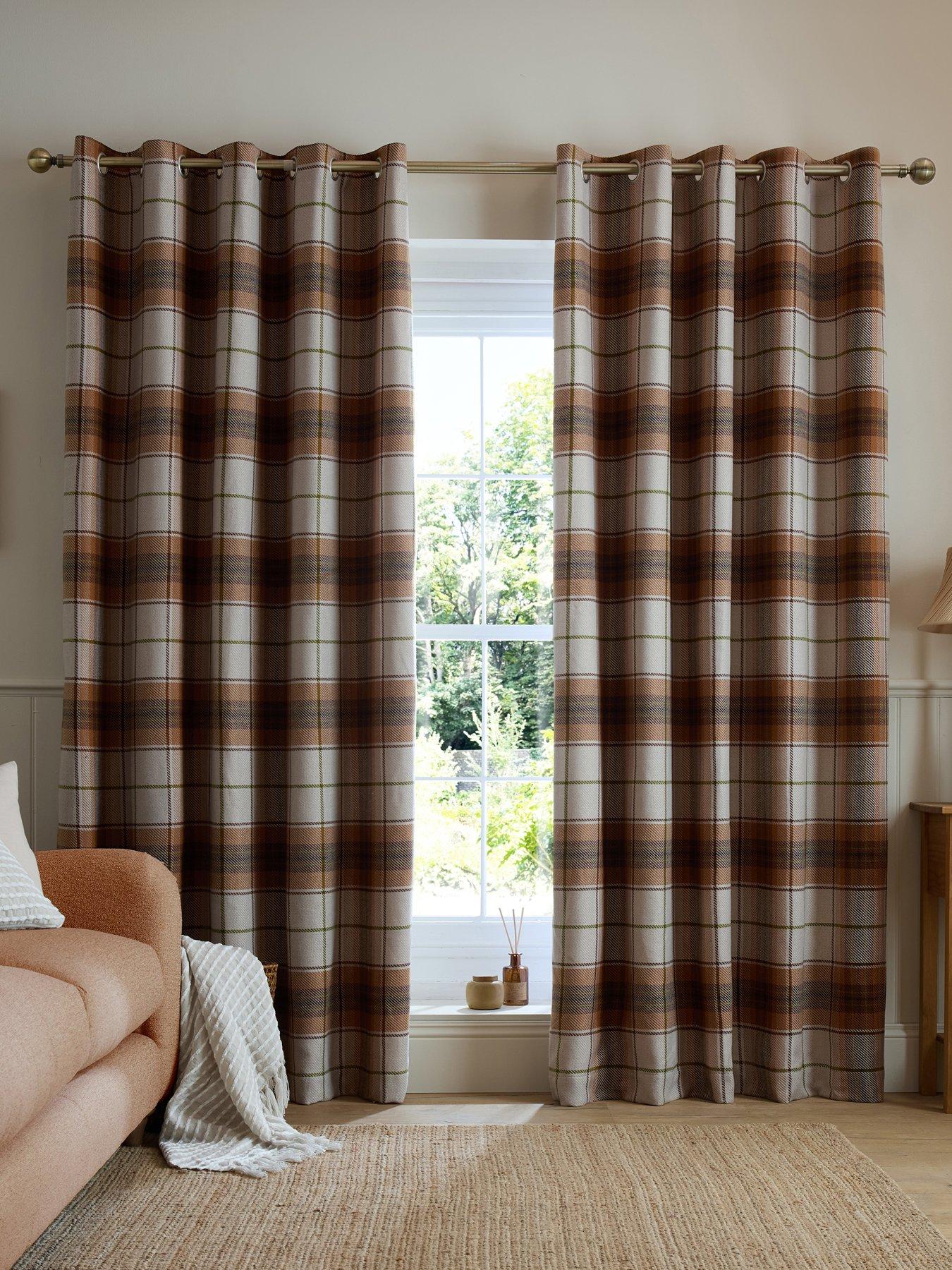 Catherine Lansfield Brushed Woven Glencoe Check Thermal Eyelet Curtains in Terracotta