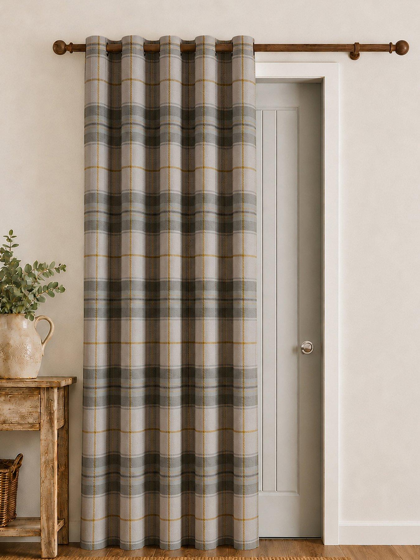 Catherine Lansfield Brushed Woven Glencoe Check Door Panel Curtains in Green
