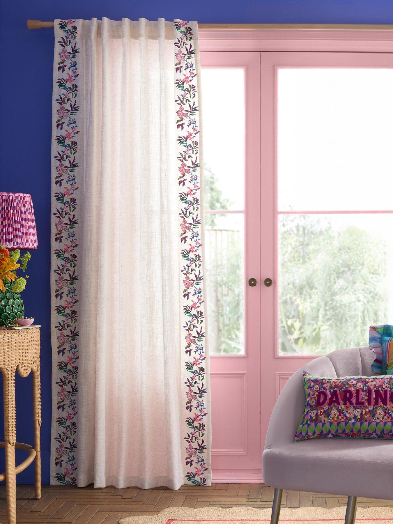 Sophie Robinson Flourish Floral Tab Top Voile Curtain Panel