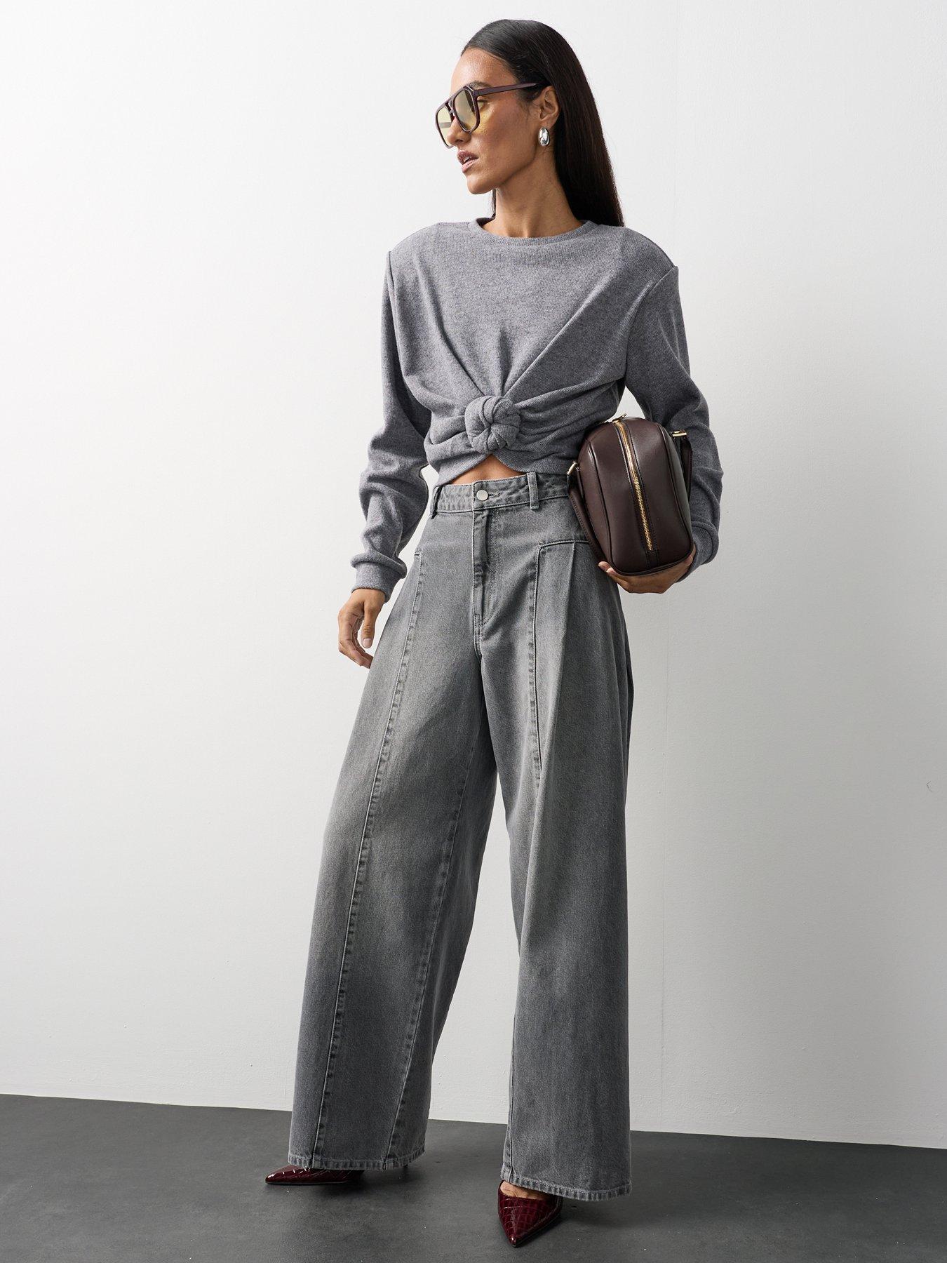 Image 1 of 7 of Michelle Keegan Seam Detail Wide Leg Jean - Grey