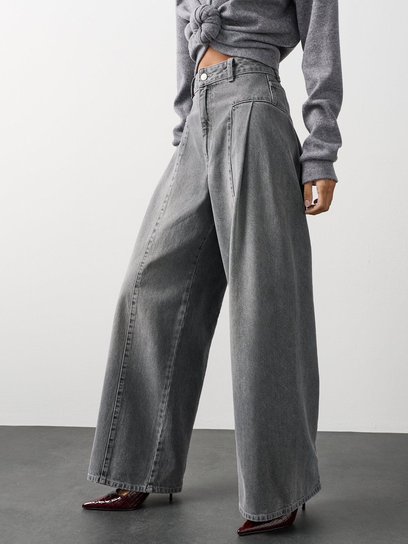Image 4 of 7 of Michelle Keegan Seam Detail Wide Leg Jean - Grey