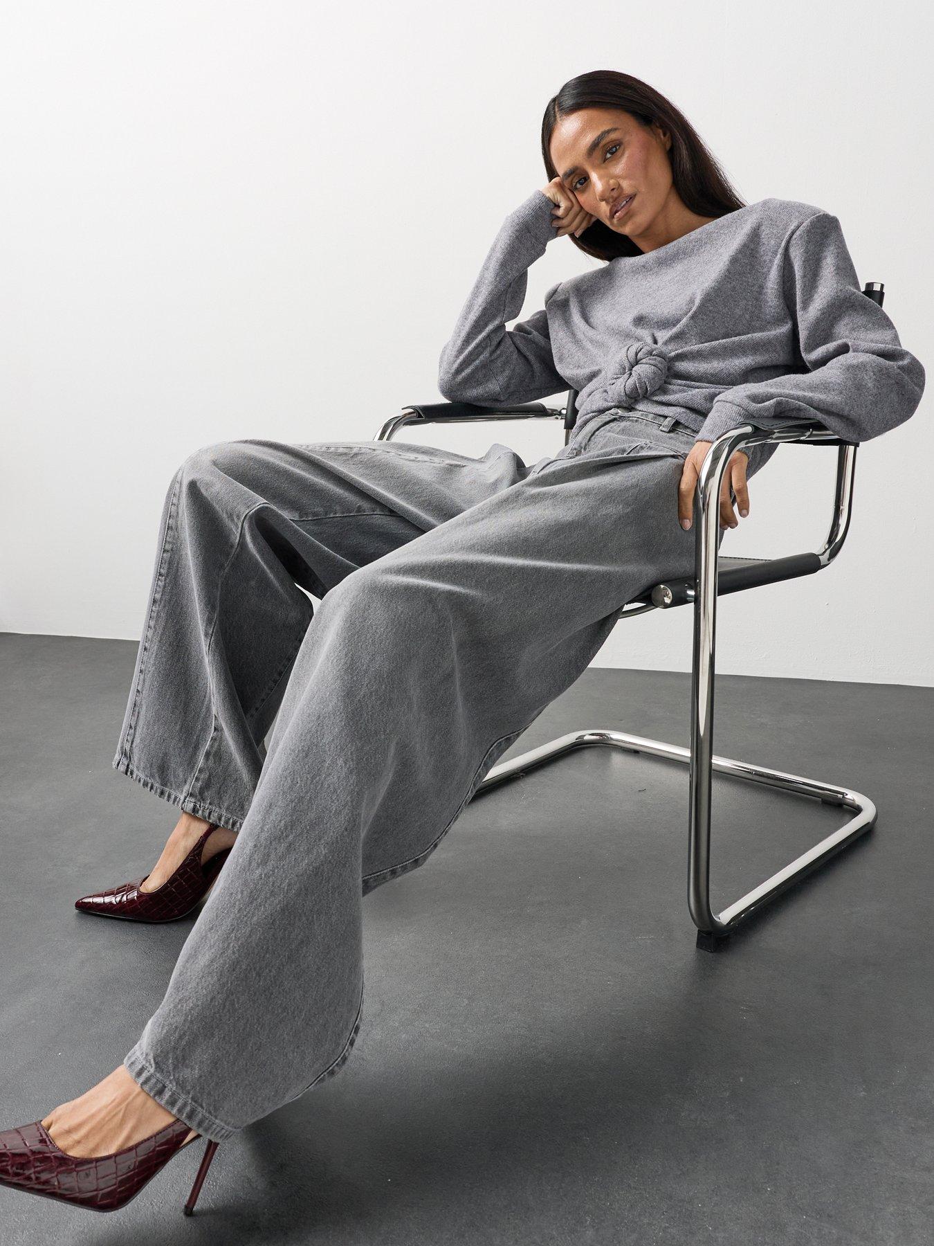 Image 5 of 7 of Michelle Keegan Seam Detail Wide Leg Jean - Grey