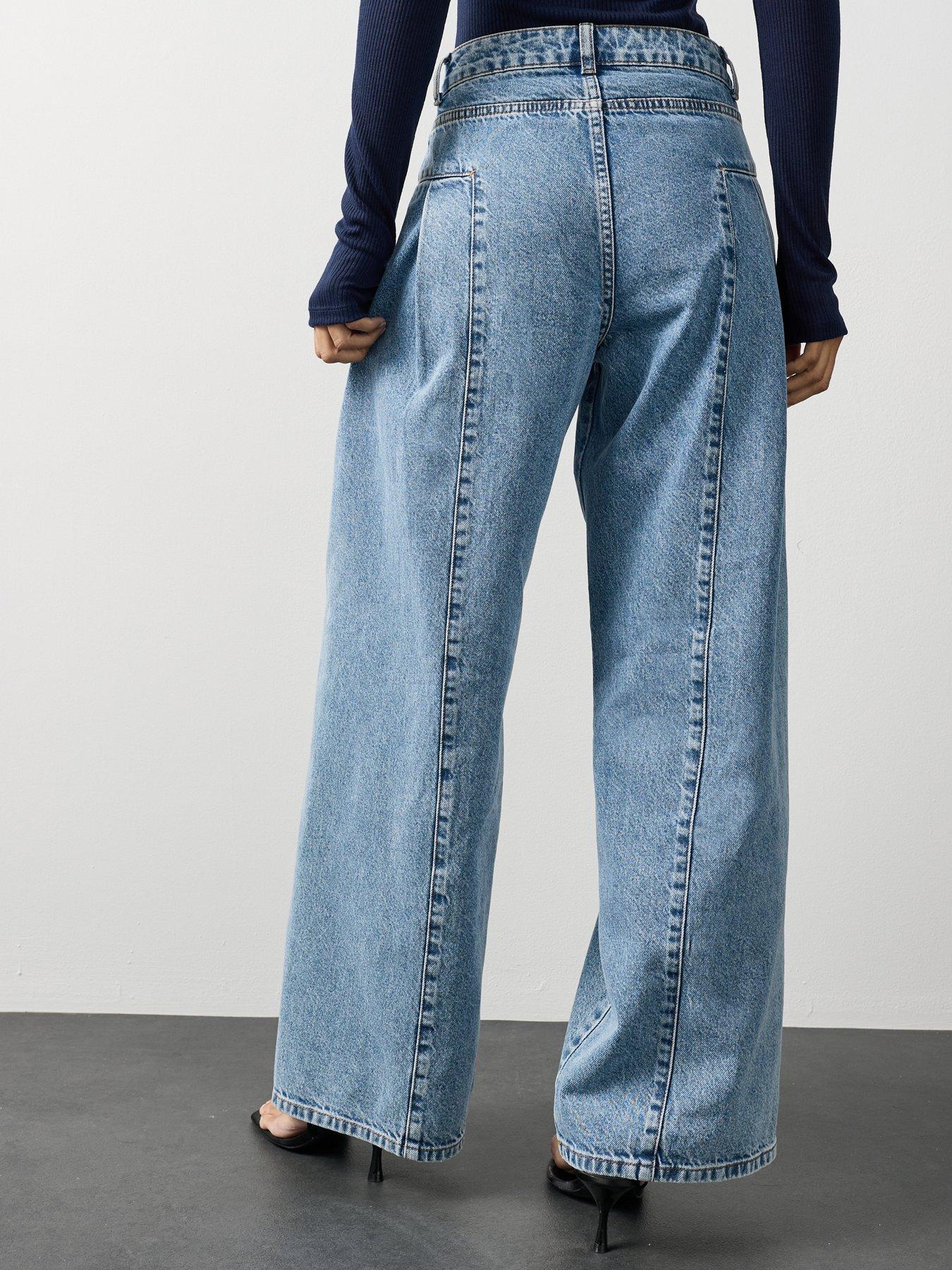 Image 2 of 7 of Michelle Keegan Seam Detail Wide Leg Jean - Mid Wash