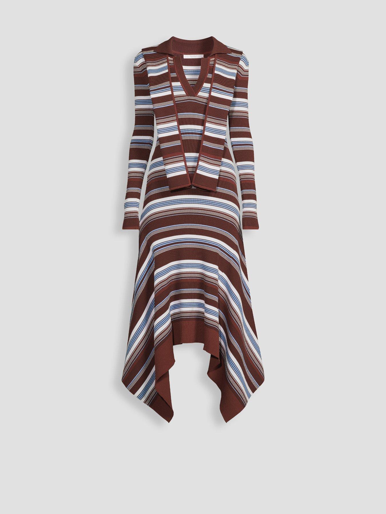 Image 7 of 7 of Michelle Keegan Knitted Stripe Hanky Hem Scarf Dress - Multi