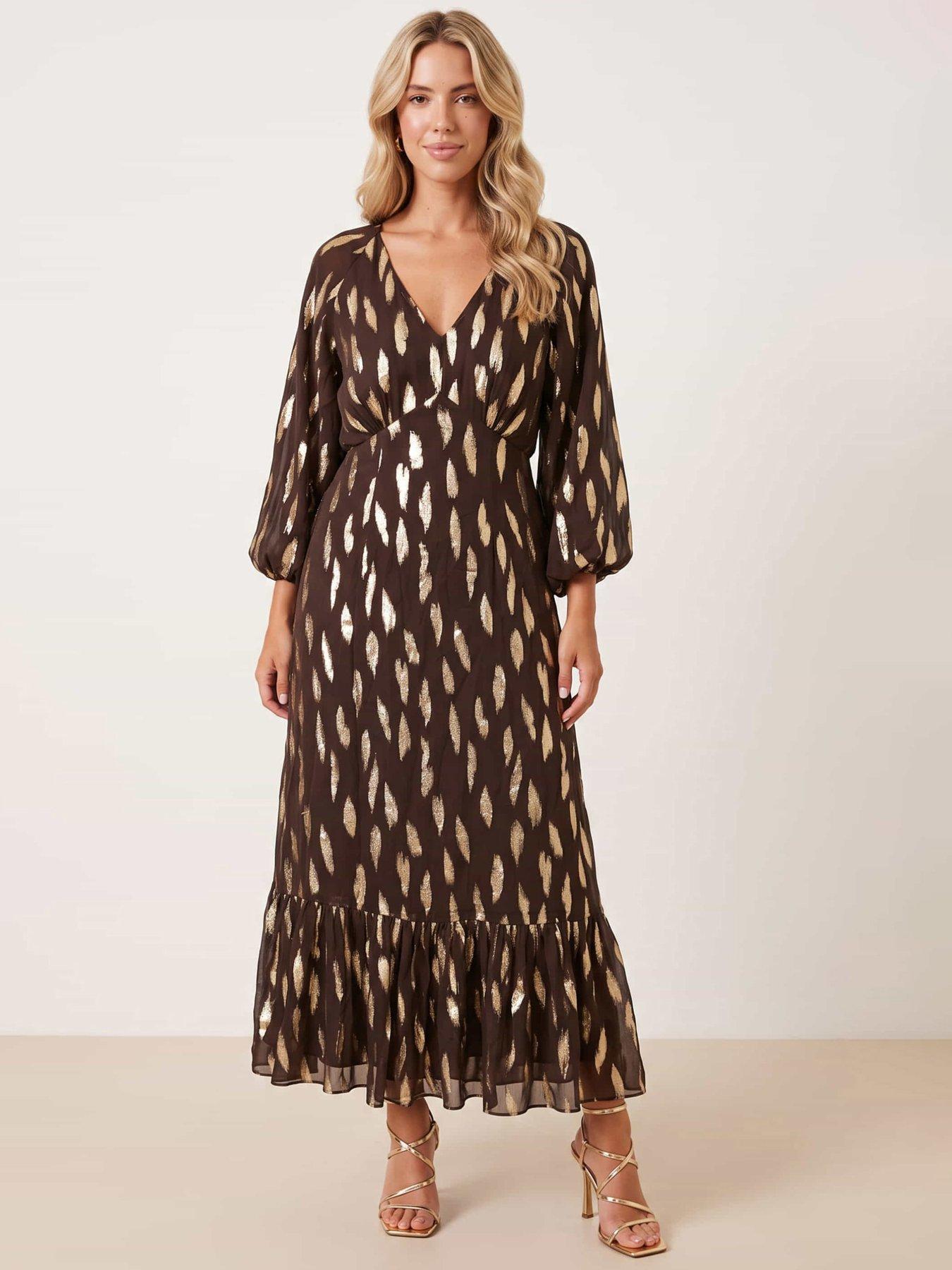 Style Cheat Lurex Tiered Dress - Brown