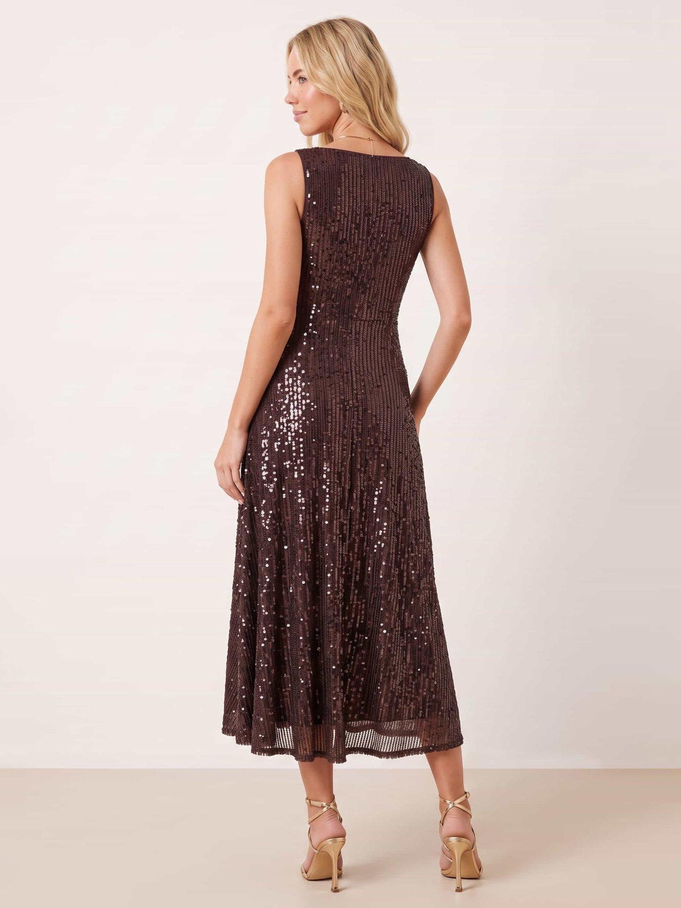 Image 4 of 4 of Style Cheat Womens Fit and Flare Sequin Midi Dress - Brown