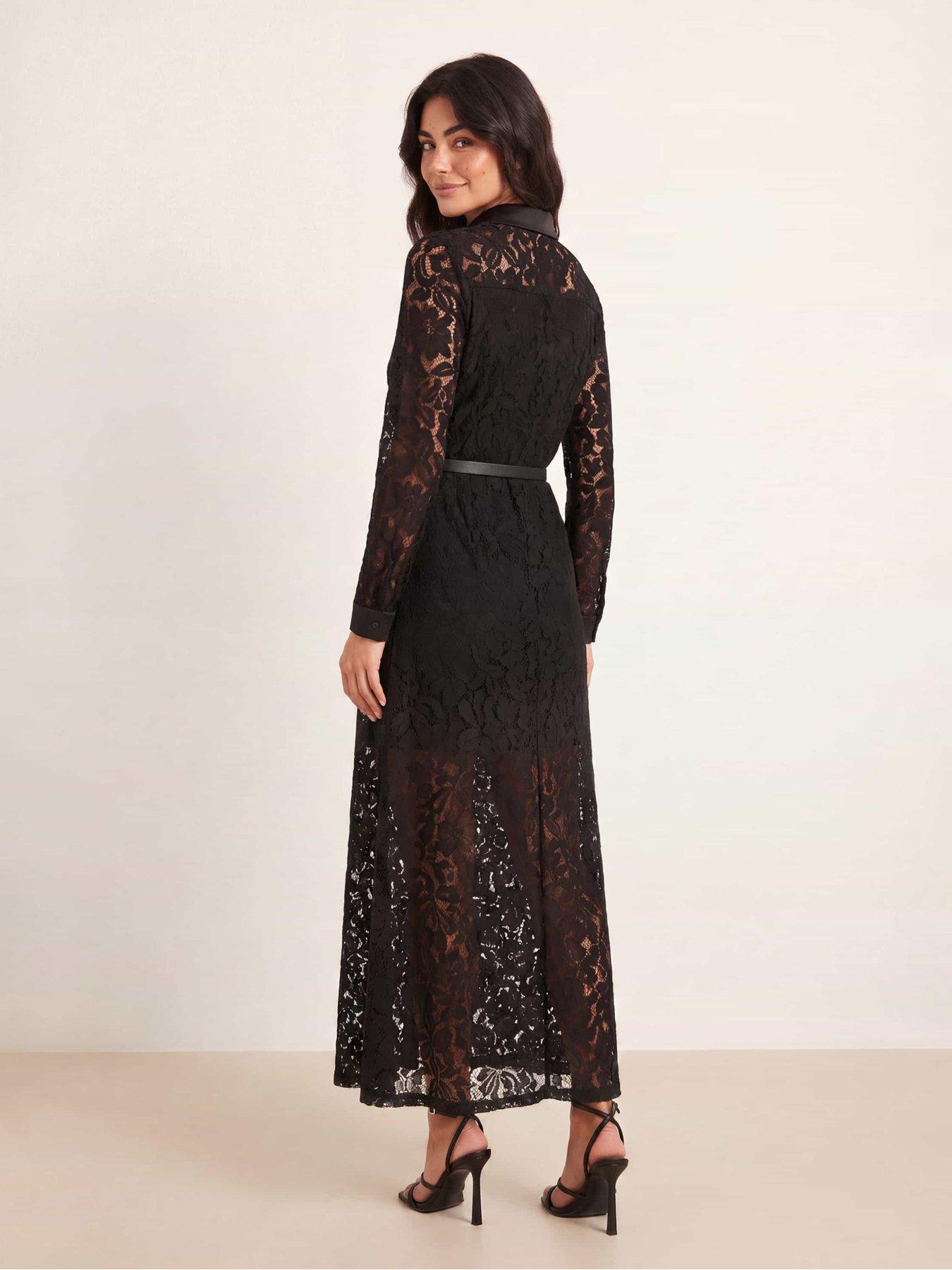Image 2 of 4 of Style Cheat Womens Lace Belted Midi Shirt Dress - Black