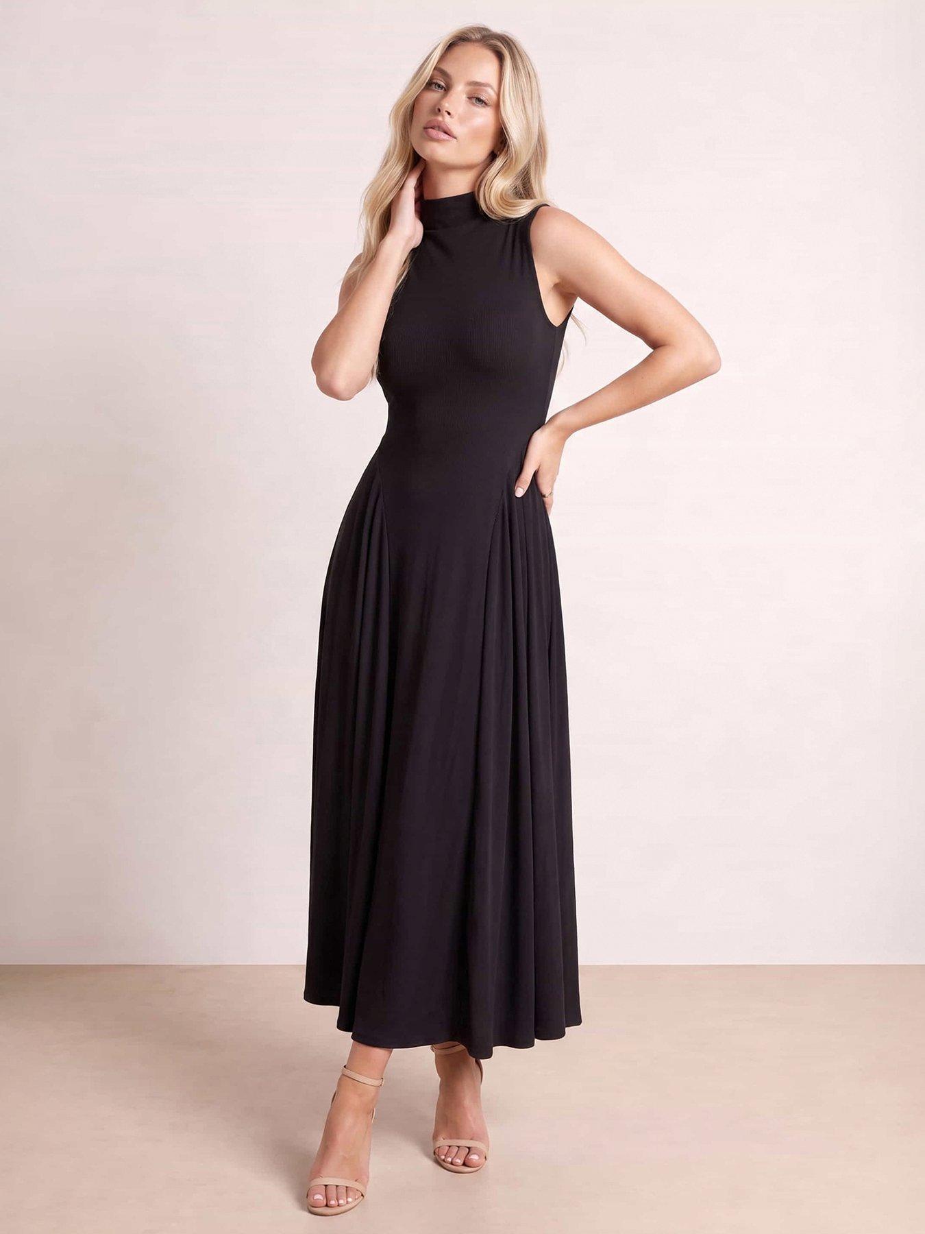 Image 1 of 3 of Style Cheat Womens Side Godet Stretch Jersey Midi Dress - Black