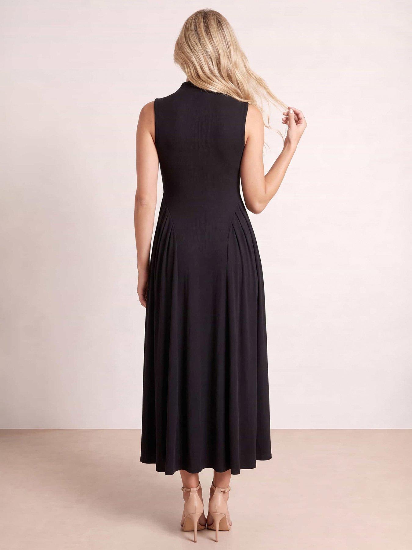 Image 2 of 3 of Style Cheat Womens Side Godet Stretch Jersey Midi Dress - Black