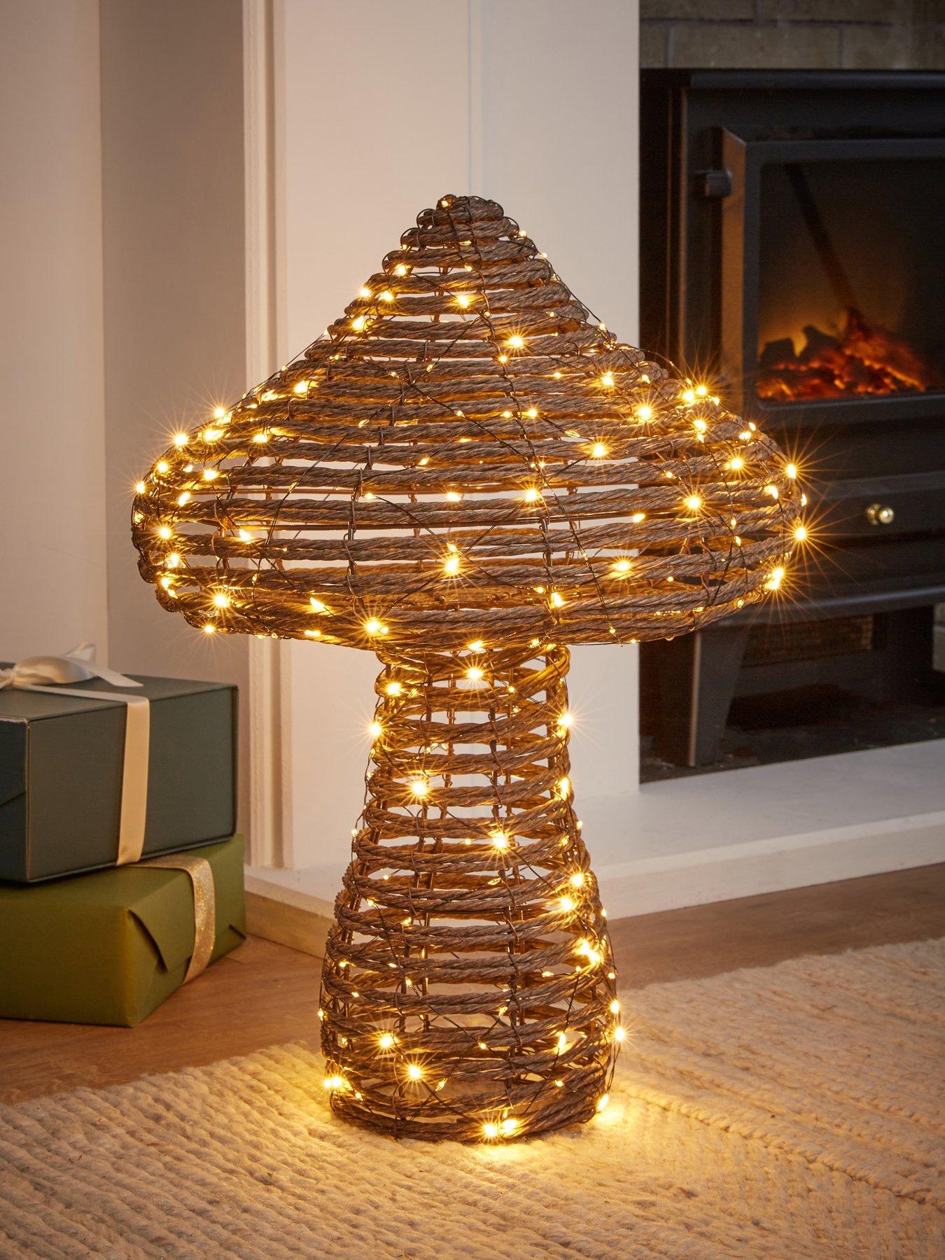Festive Lit Faux Rattan Mushroom Christmas Decoration - 57 cm