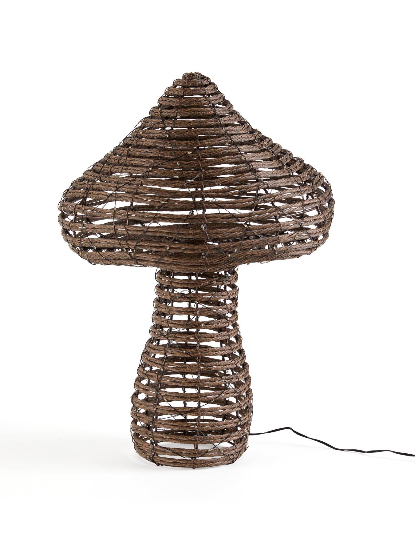 Image 2 of 7 of Festive Lit Faux Rattan Mushroom Christmas Decoration - 57 cm