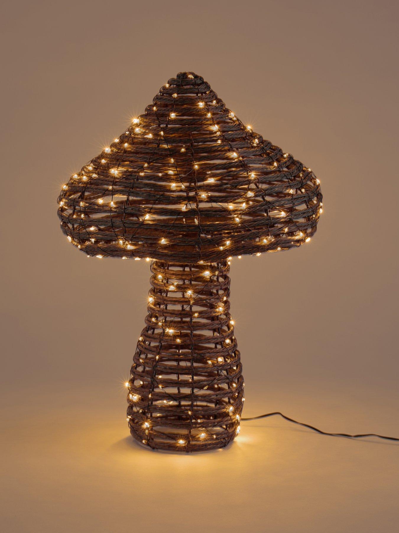 Image 3 of 7 of Festive Lit Faux Rattan Mushroom Christmas Decoration - 57 cm