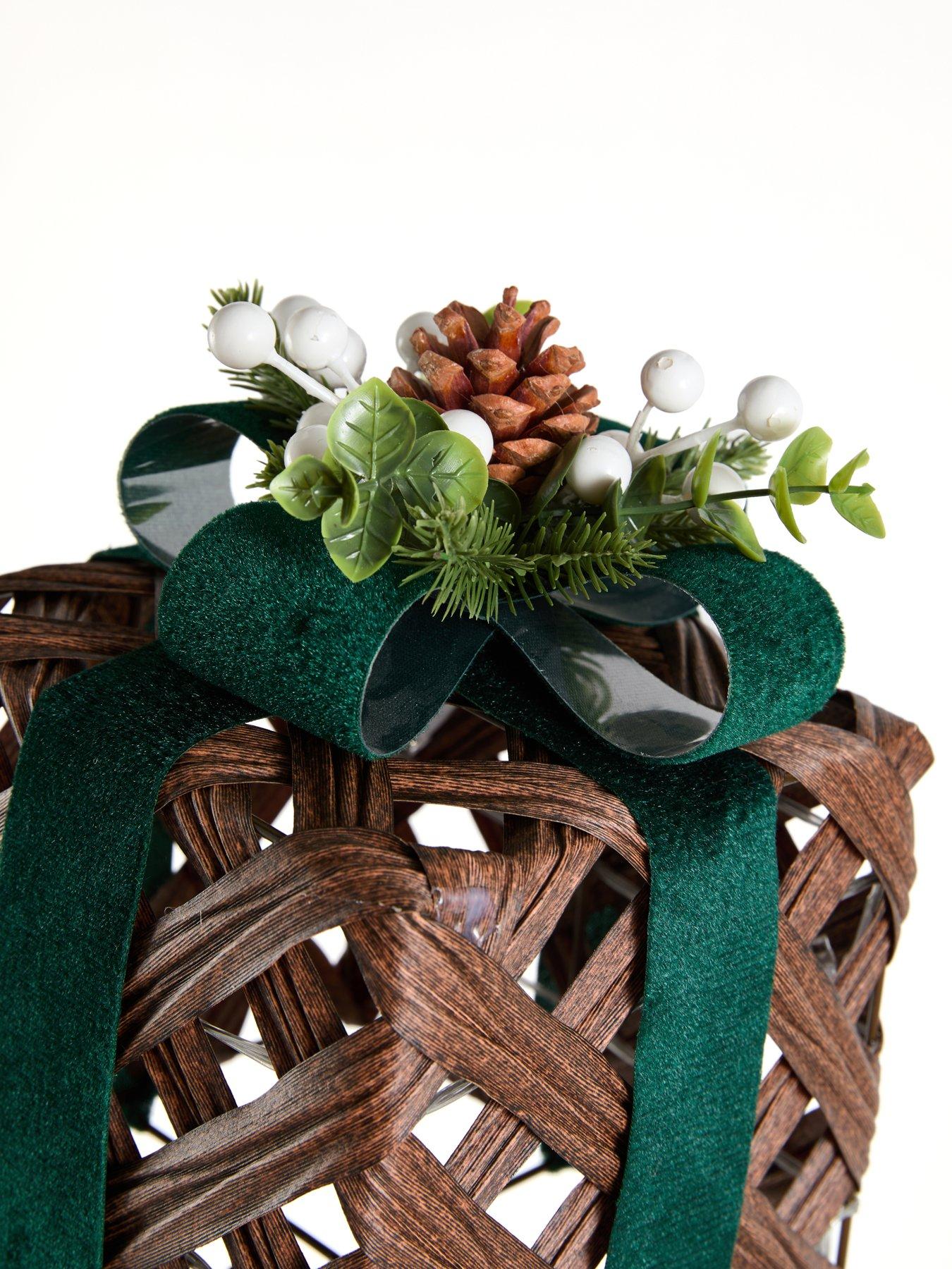Image 6 of 7 of Festive Lit Light Faux Rattan Present Stack With Green Ribbon
