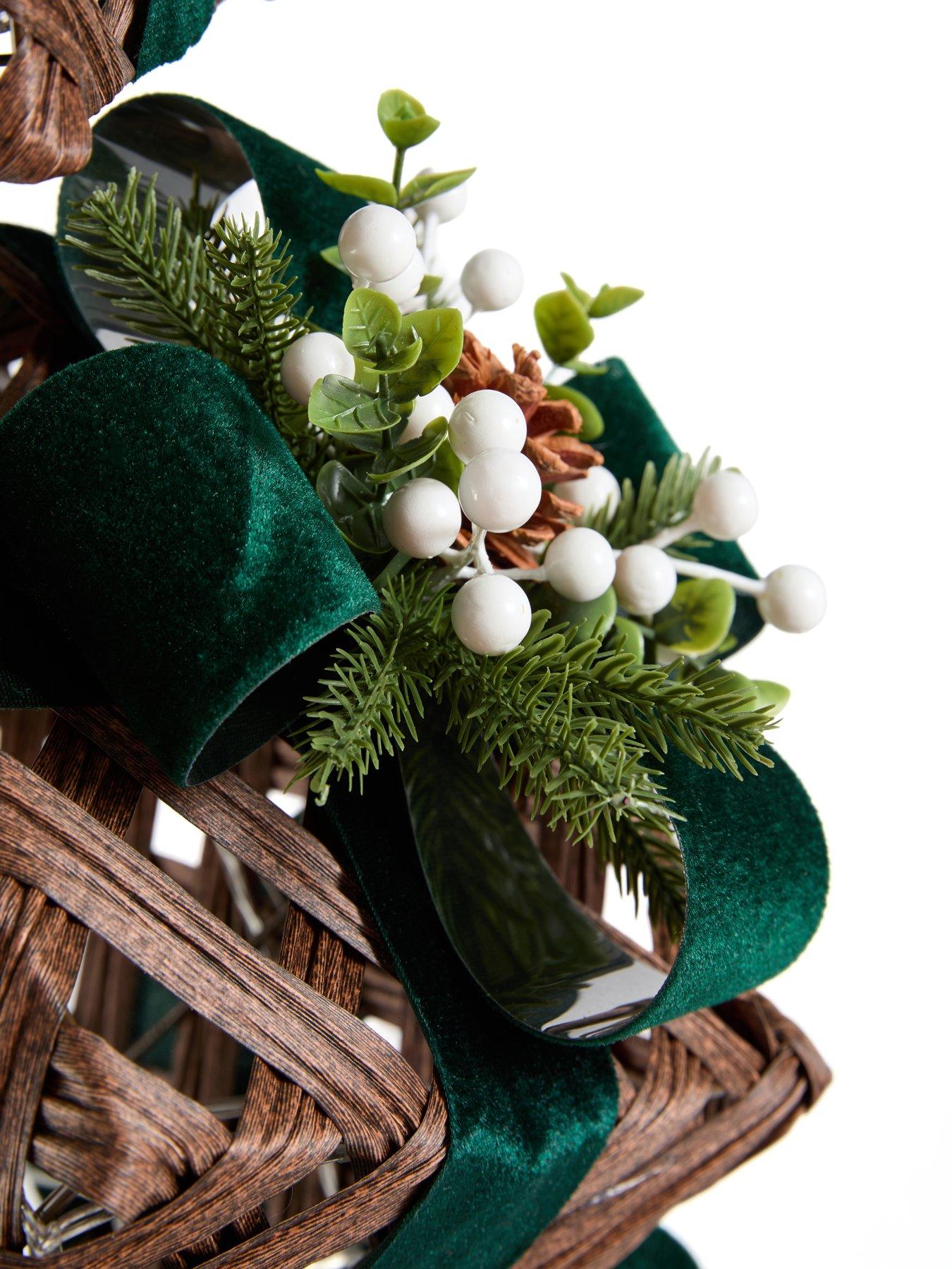 Image 7 of 7 of Festive Lit Light Faux Rattan Present Stack With Green Ribbon