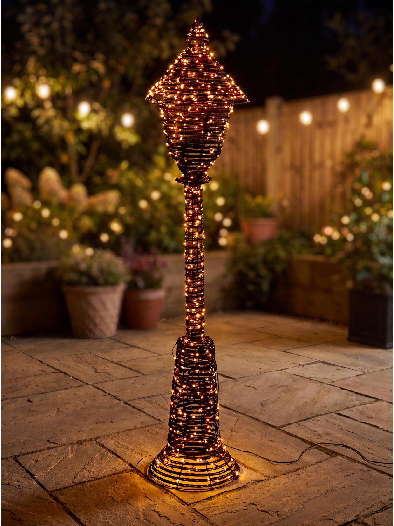 Image 1 of 7 of Festive Lit Faux Rattan Lamp Post Outdoor Christmas Decoration&nbsp;- Warm White